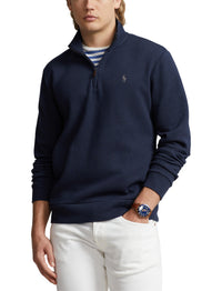 Pull demi-zippé à maille double en piqué - Aviator Navy