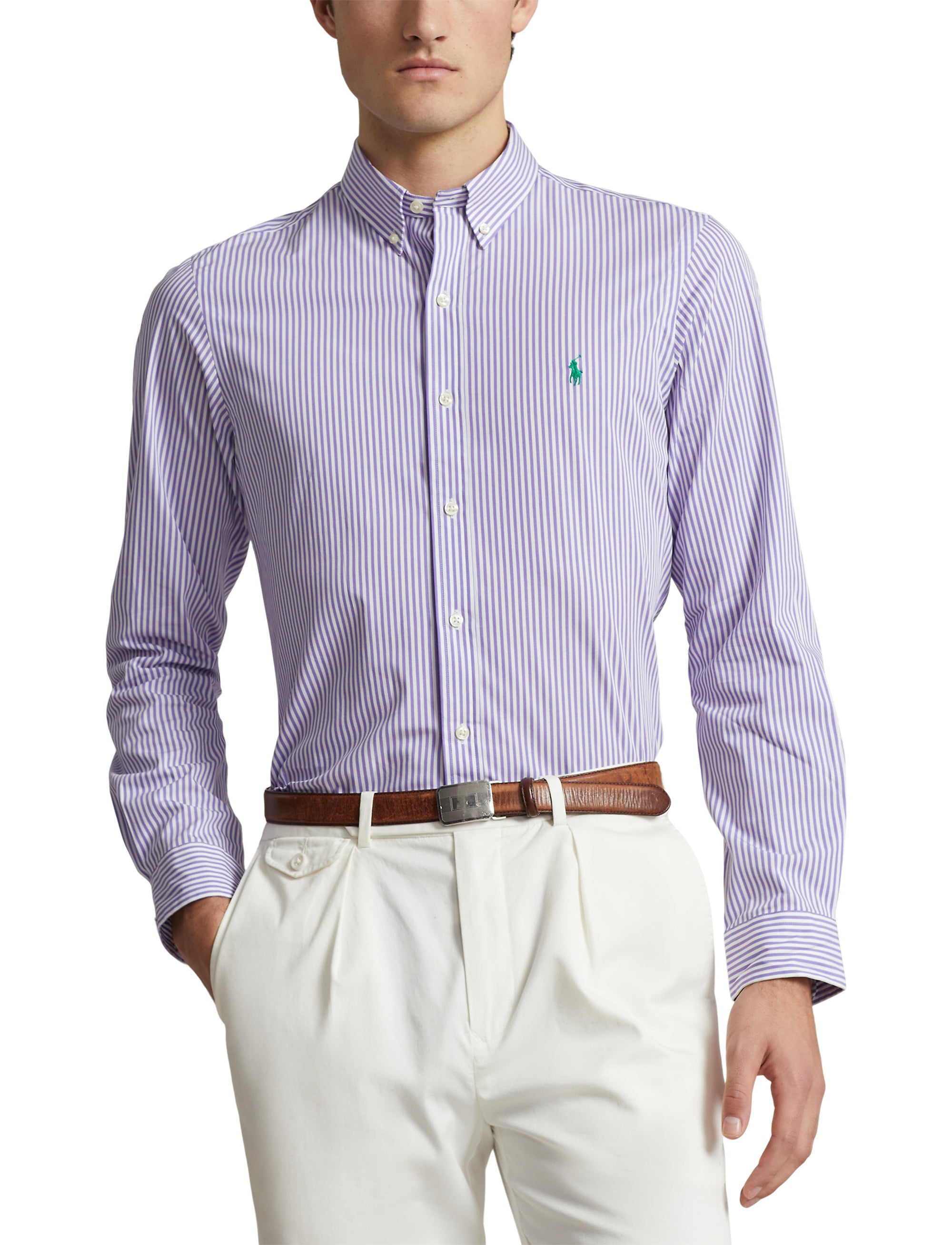 Chemise rayée Slim Fit popeline stretch - Lavender & White