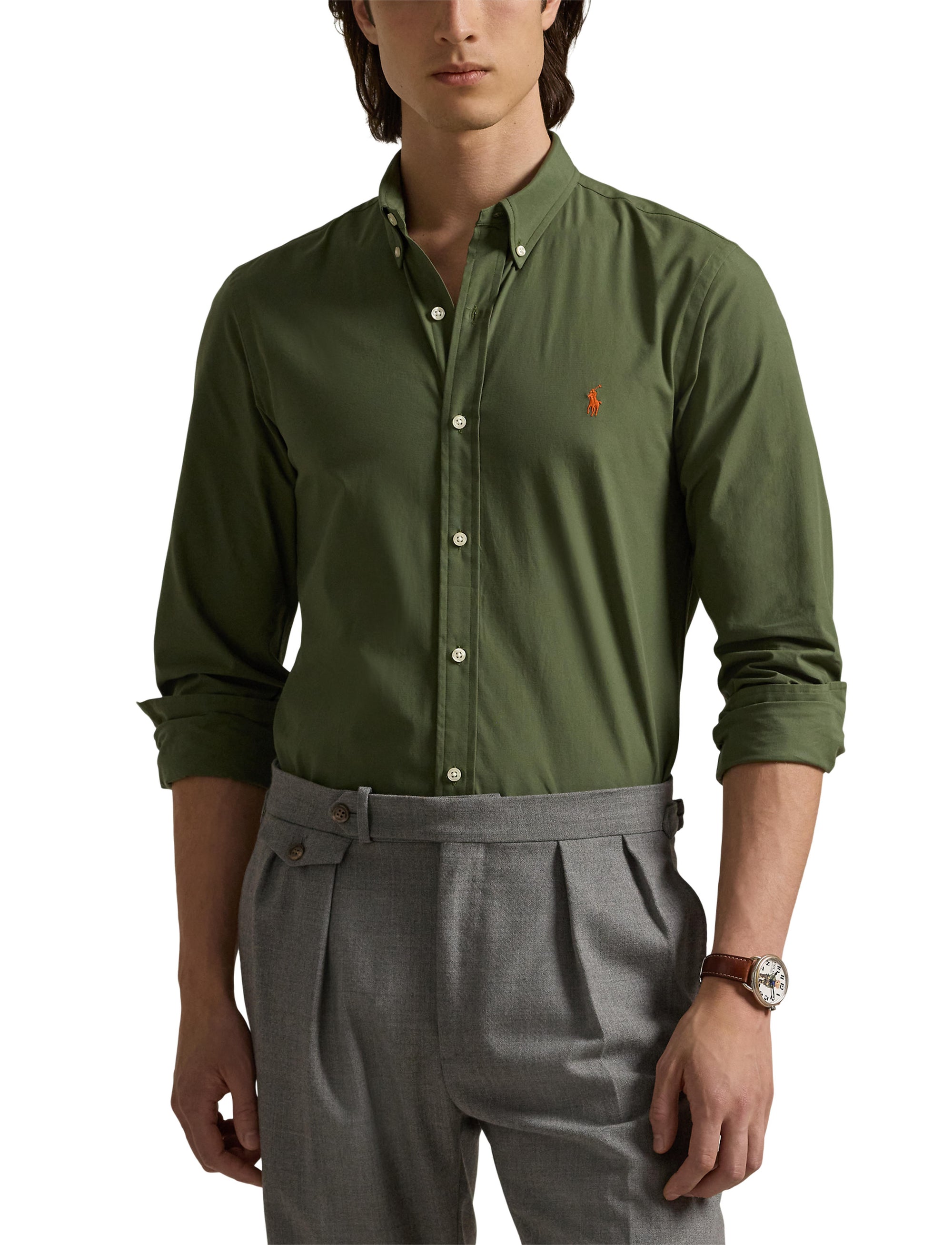 Slim Fit Shirt in stretch poplin - Supply Olive
