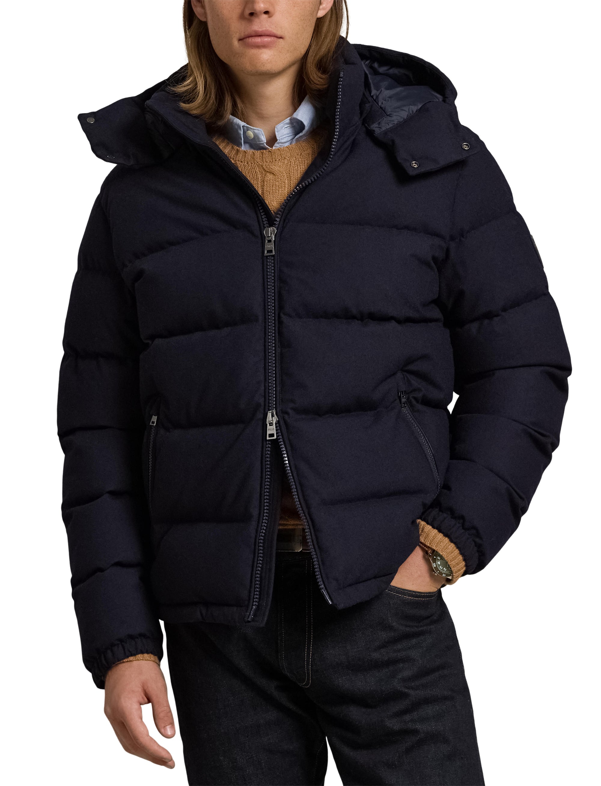 Decker down jacket in wool - Navy Collection