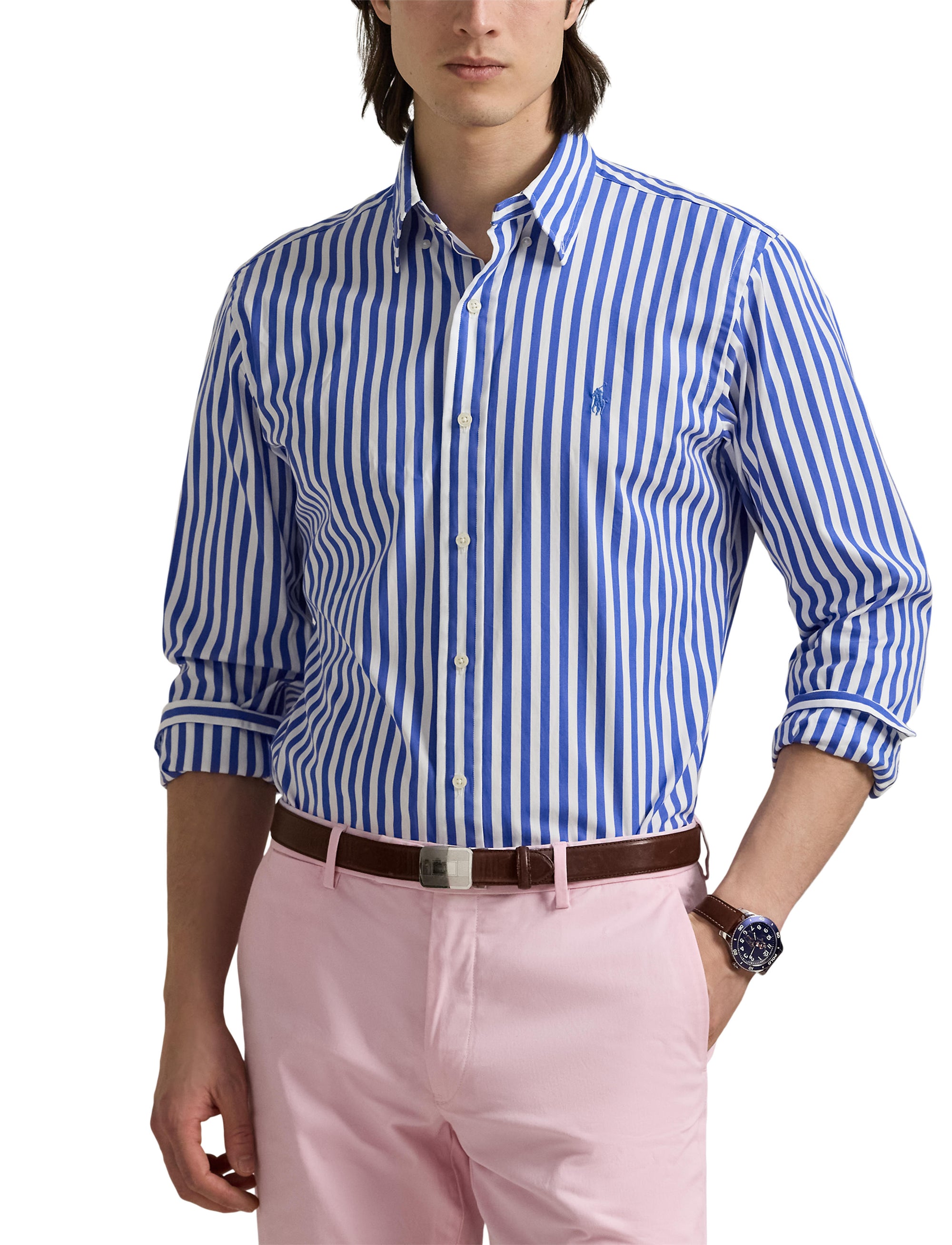 Chemise tissée ajustée à rayures - New Iris Blue & White