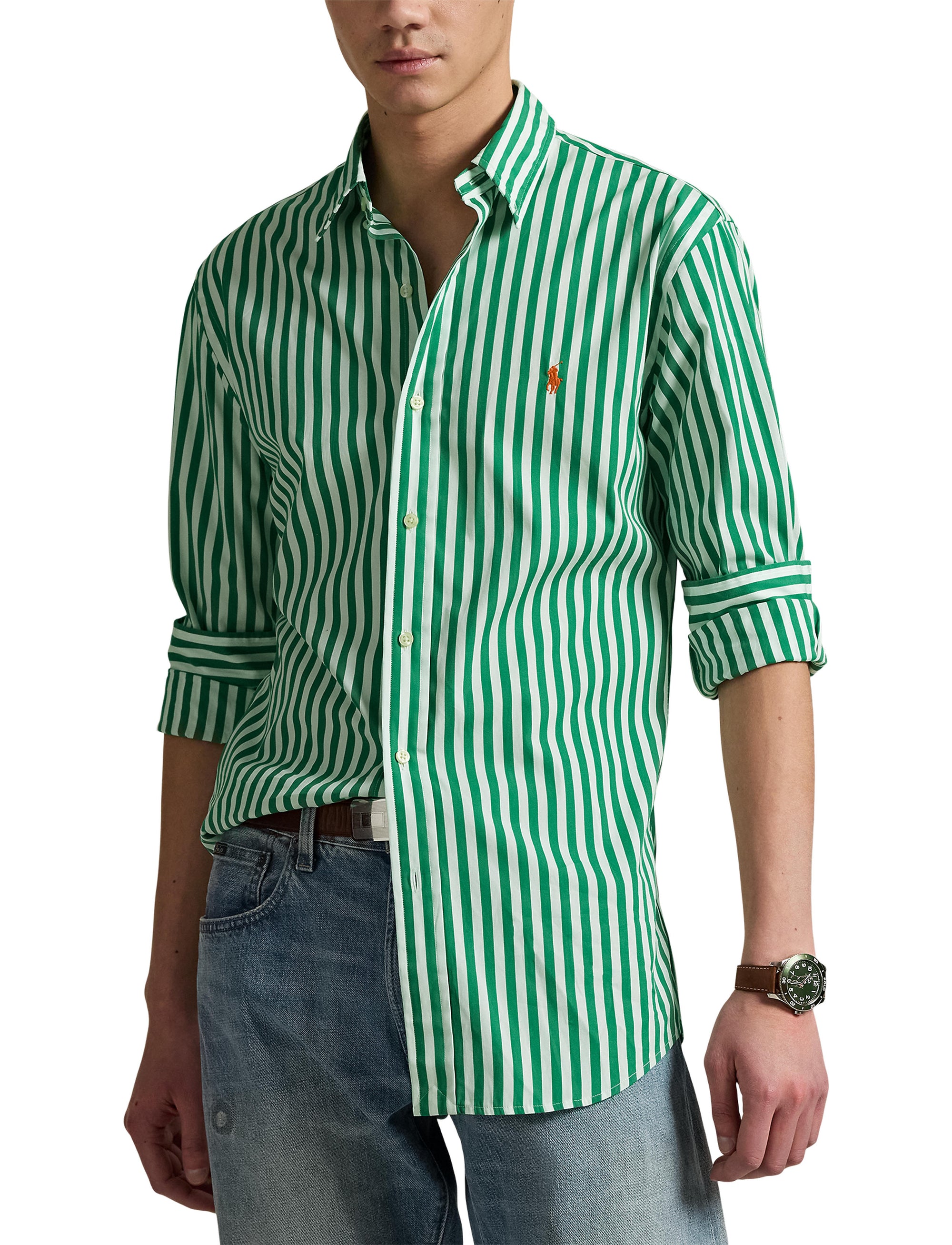 5pcs / NEW // 6792E SCARAB GREEN/WHITE SPORT SHIRT LONG SLEEVE CUBDPPCS