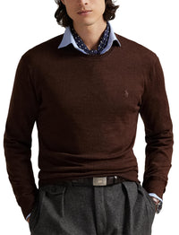 Pull col rond lavable Slim Fit en laine - Burnt Brown Melange