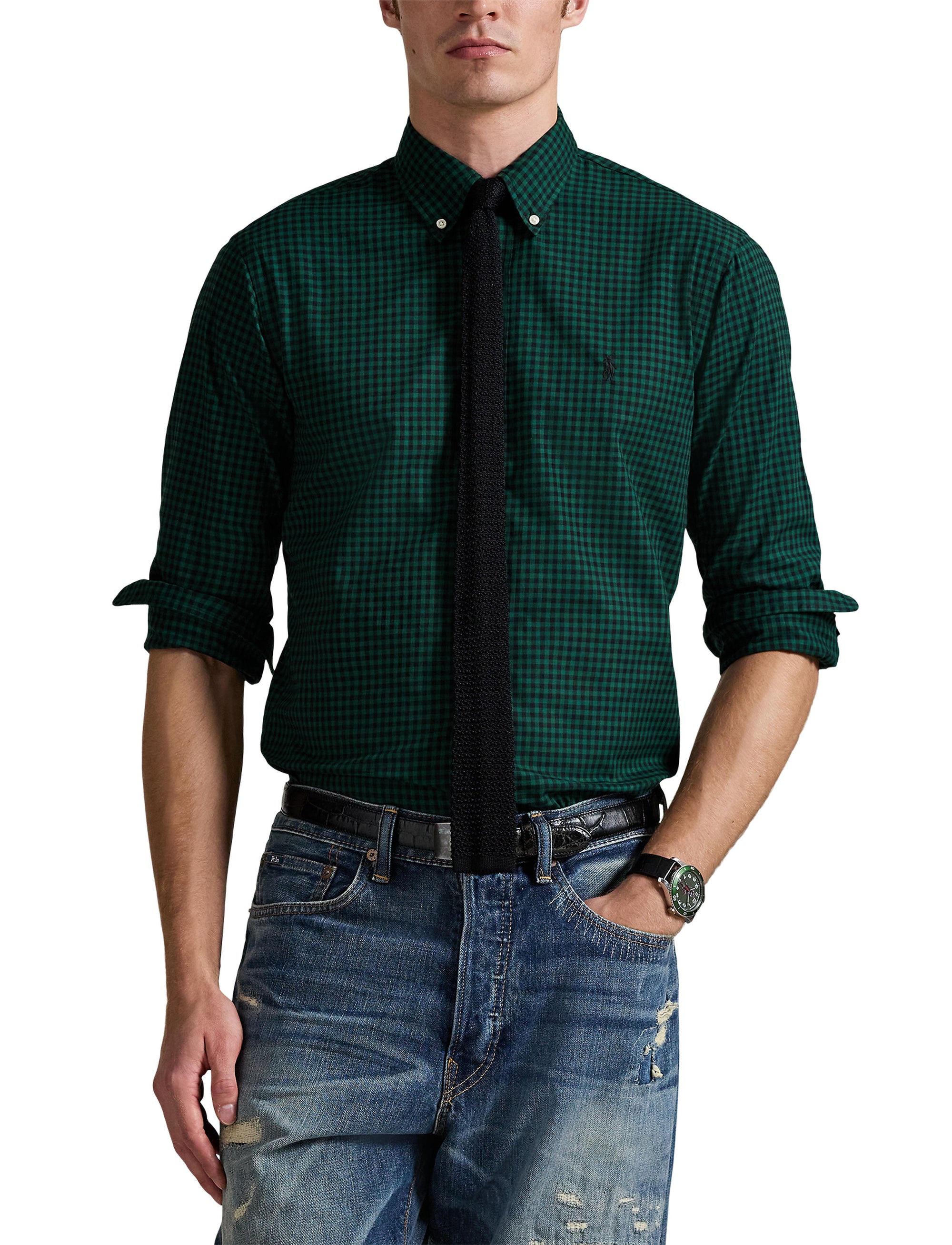 77pcs / NEW // 4192E PINE/BLACK SPORT SHIRT LONG SLEEVE CUBDPPCS