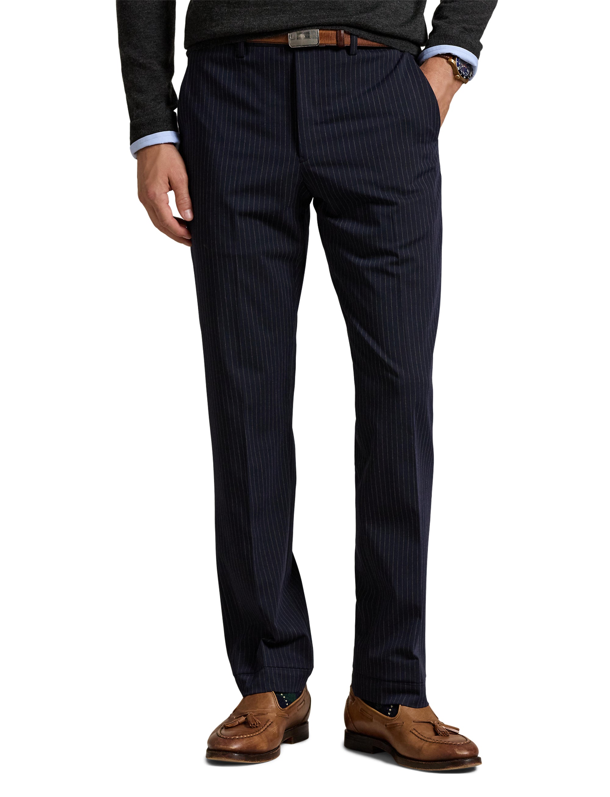 Pantalon performance en sergé stretch - Navy Pinstripe