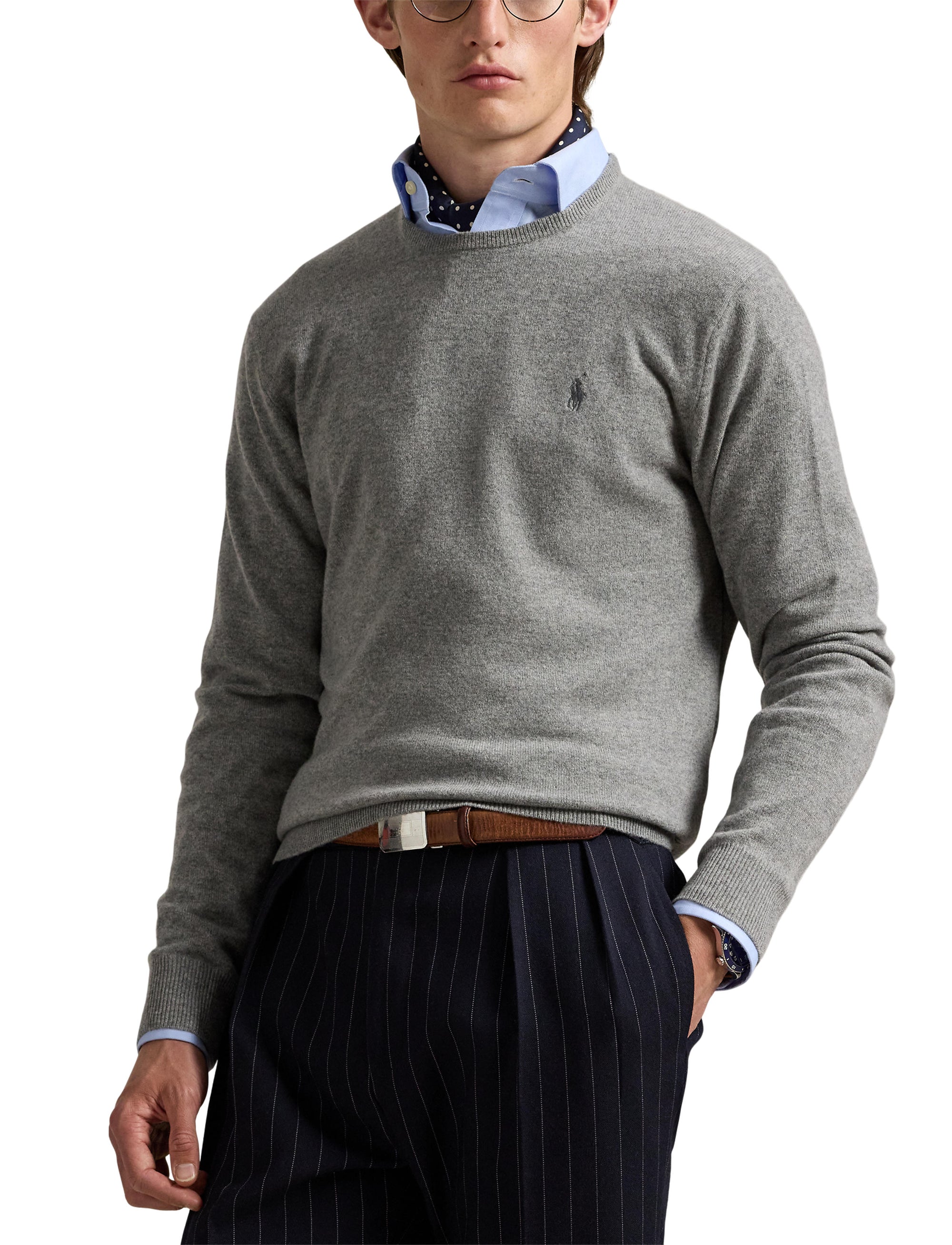 Pull col rond en laine  - Fawn Grey Heather