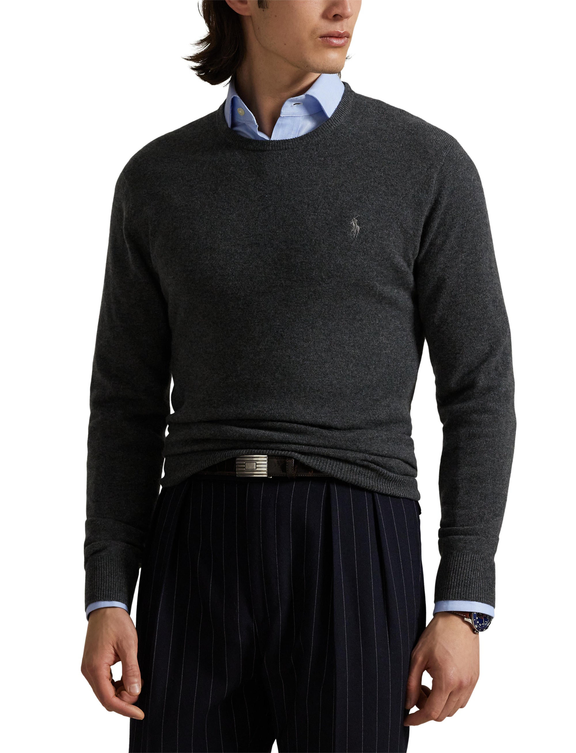 Pull col rond en laine  - Dark Charcoal Heather