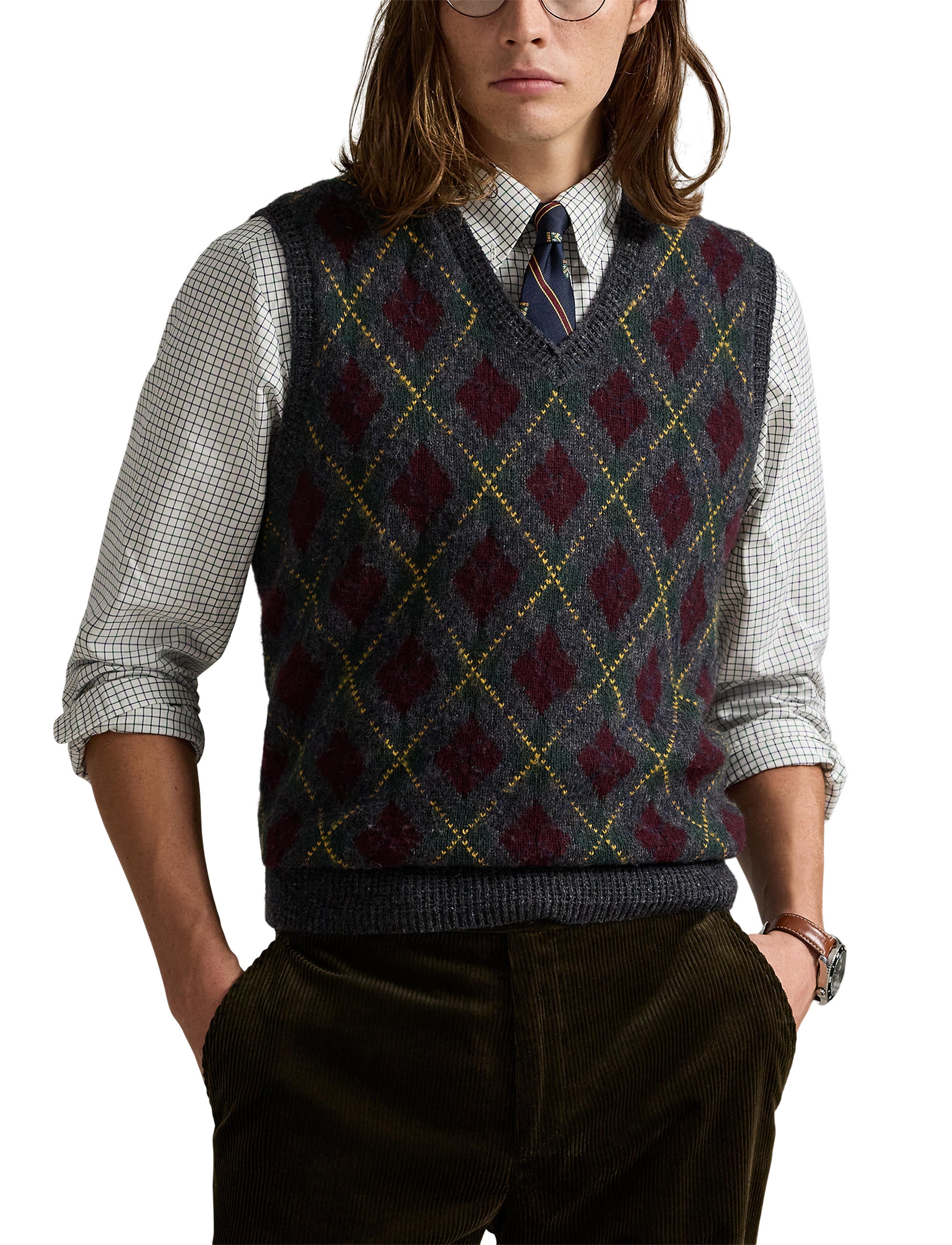 Pull débardeur losanges en laine - Charcoal Combo