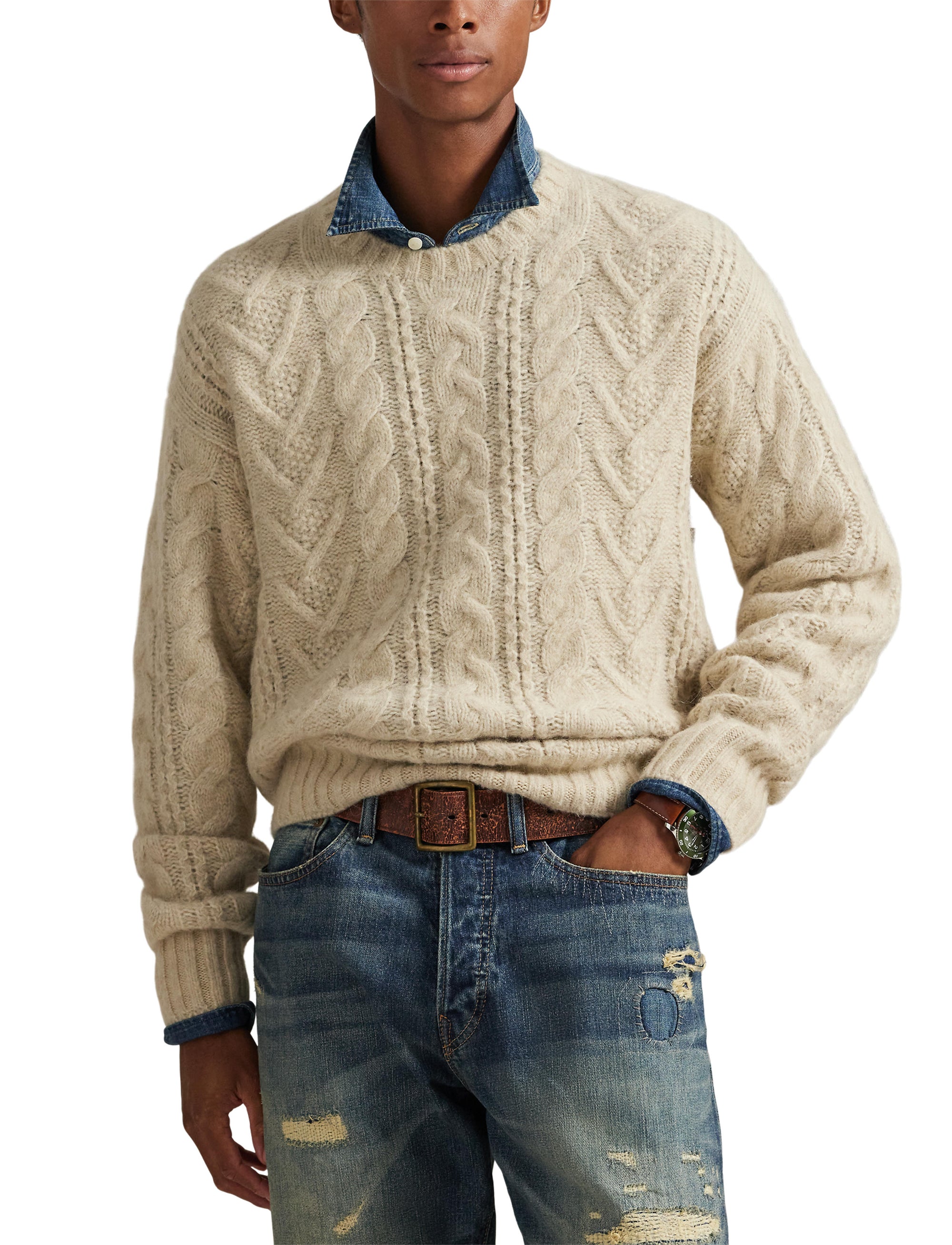 Pull en tricot d'Aran - Coconut Cream Heather