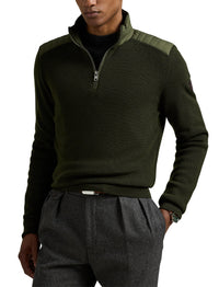Pull demi-zippé en laine lavable - Olive Combo