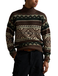 Pull à motif géométrique en laine - Brown Combo