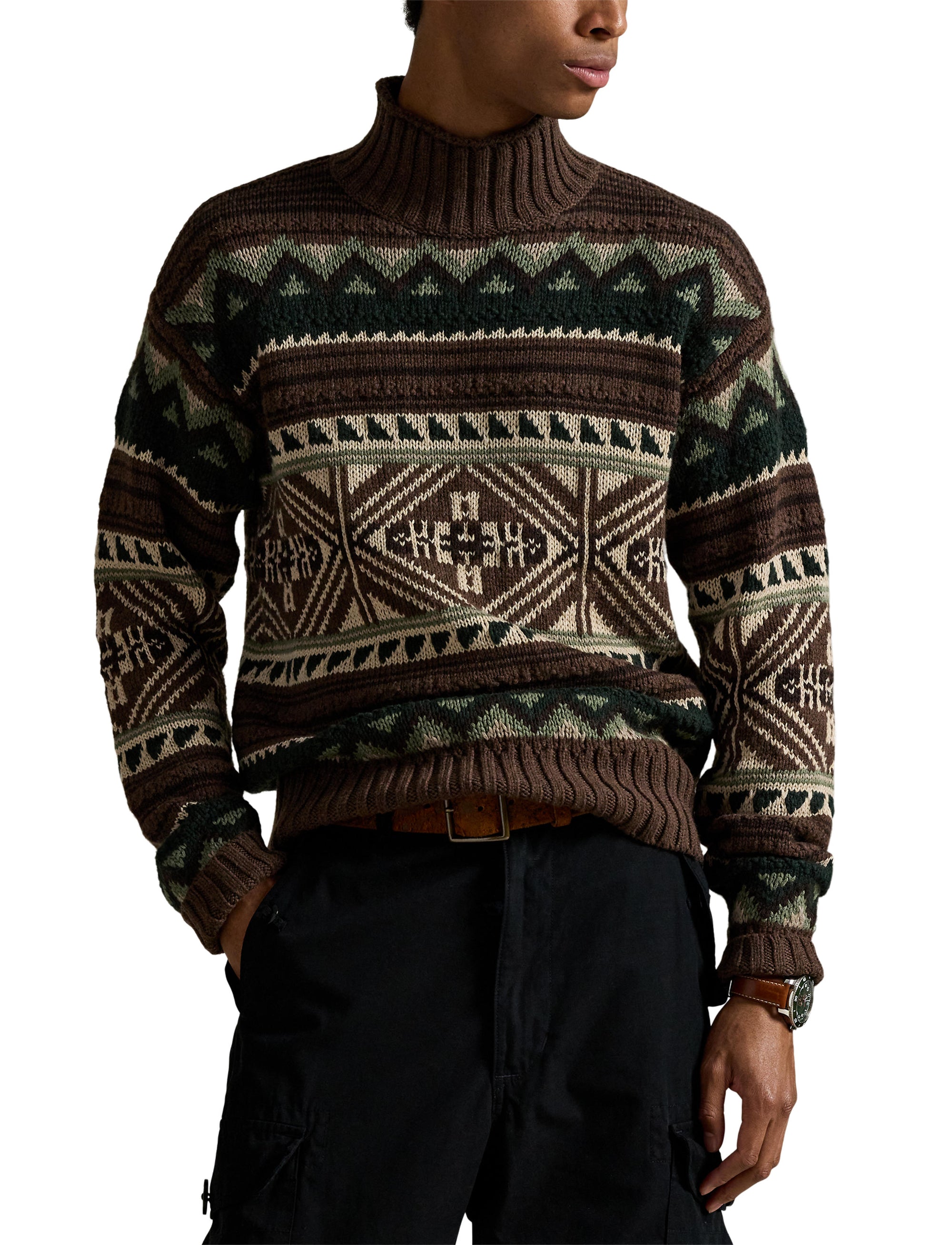 Pull à motif géométrique en laine - Brown Combo