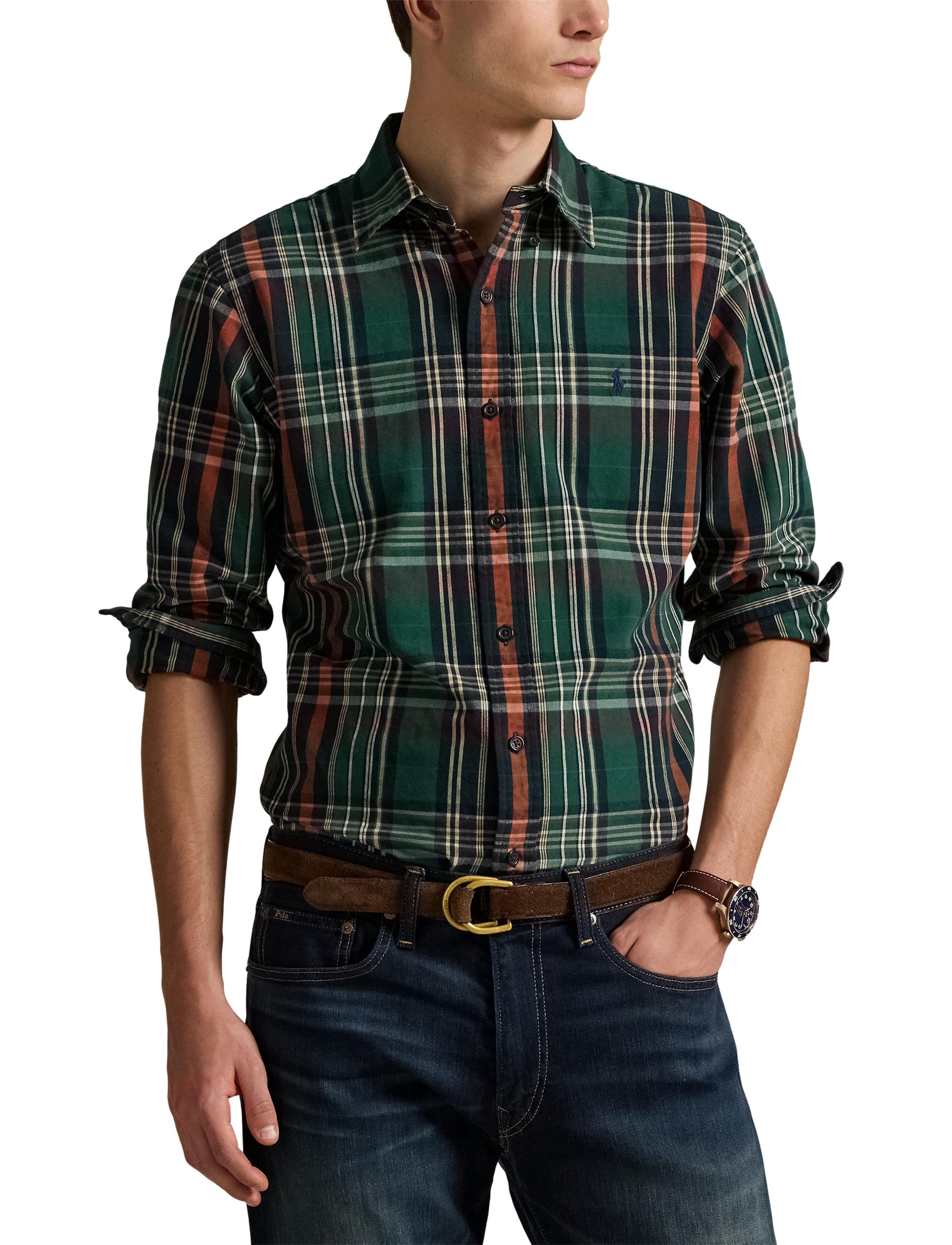 Chemise Oxford ajustée écossaise - Pine, Wine & Multicolore