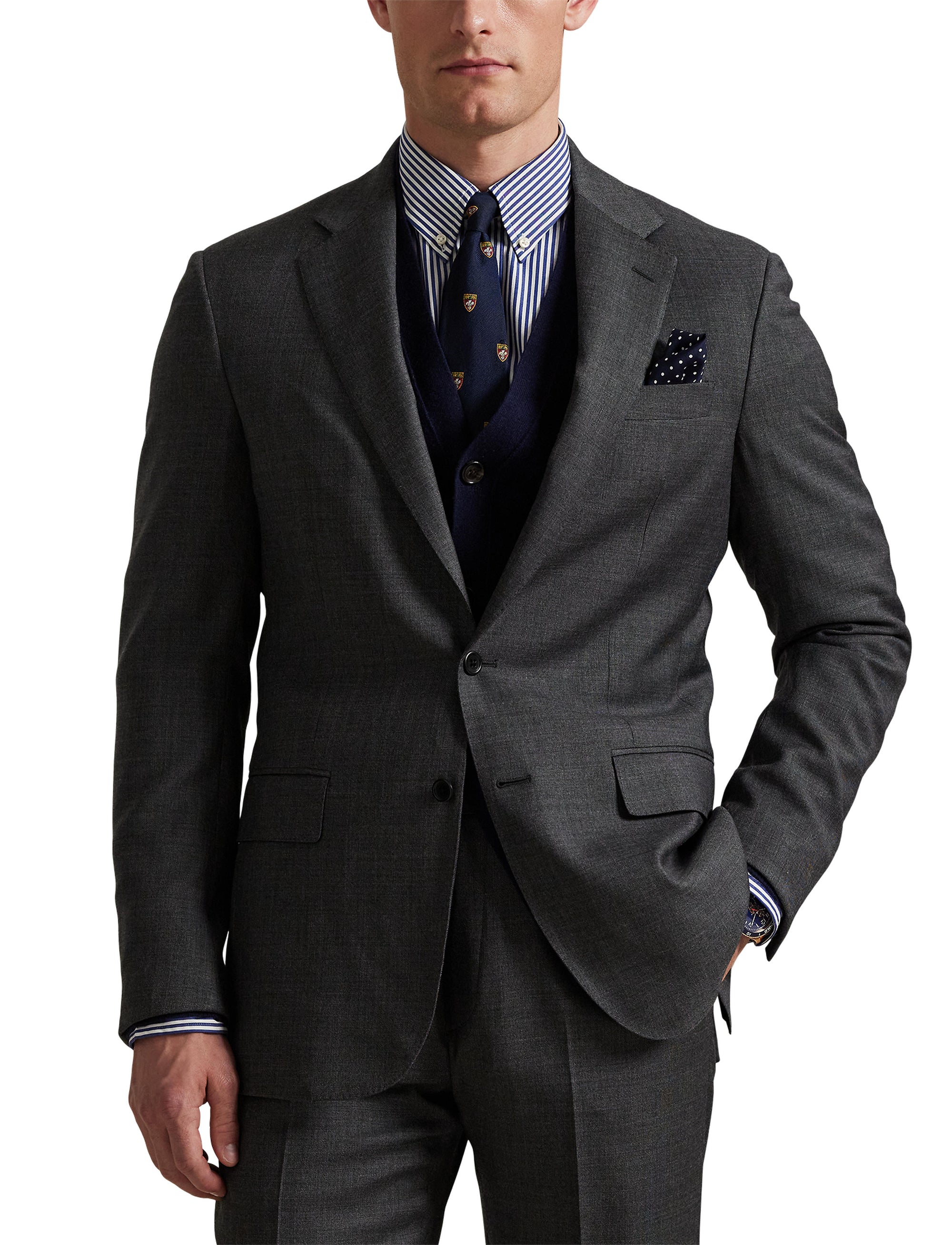Costume peau de requin Polo Tailored Fit en laine - Medium Grey & Multicolore