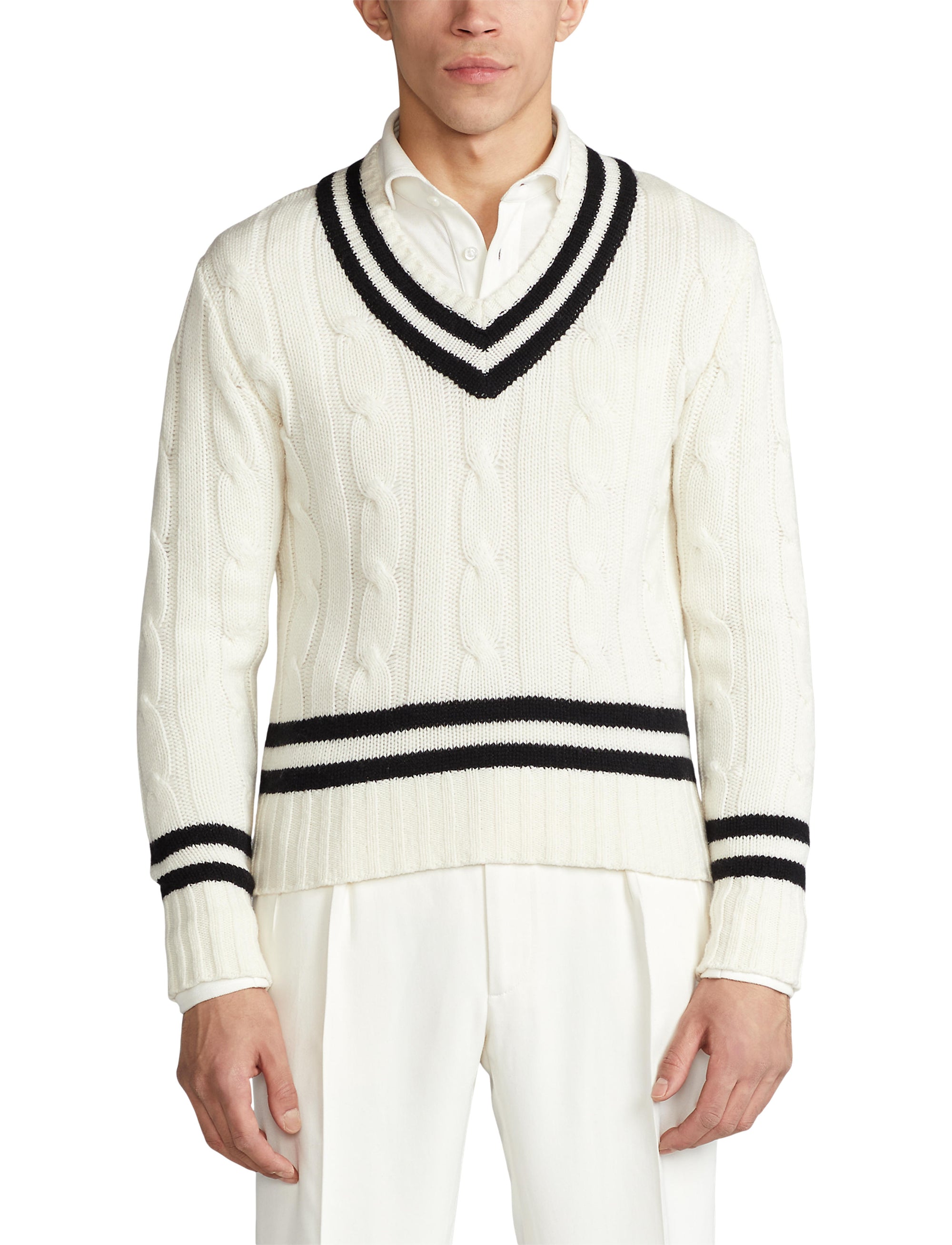 Pull de cricket en cachemire - Lux Cream With Classic Black