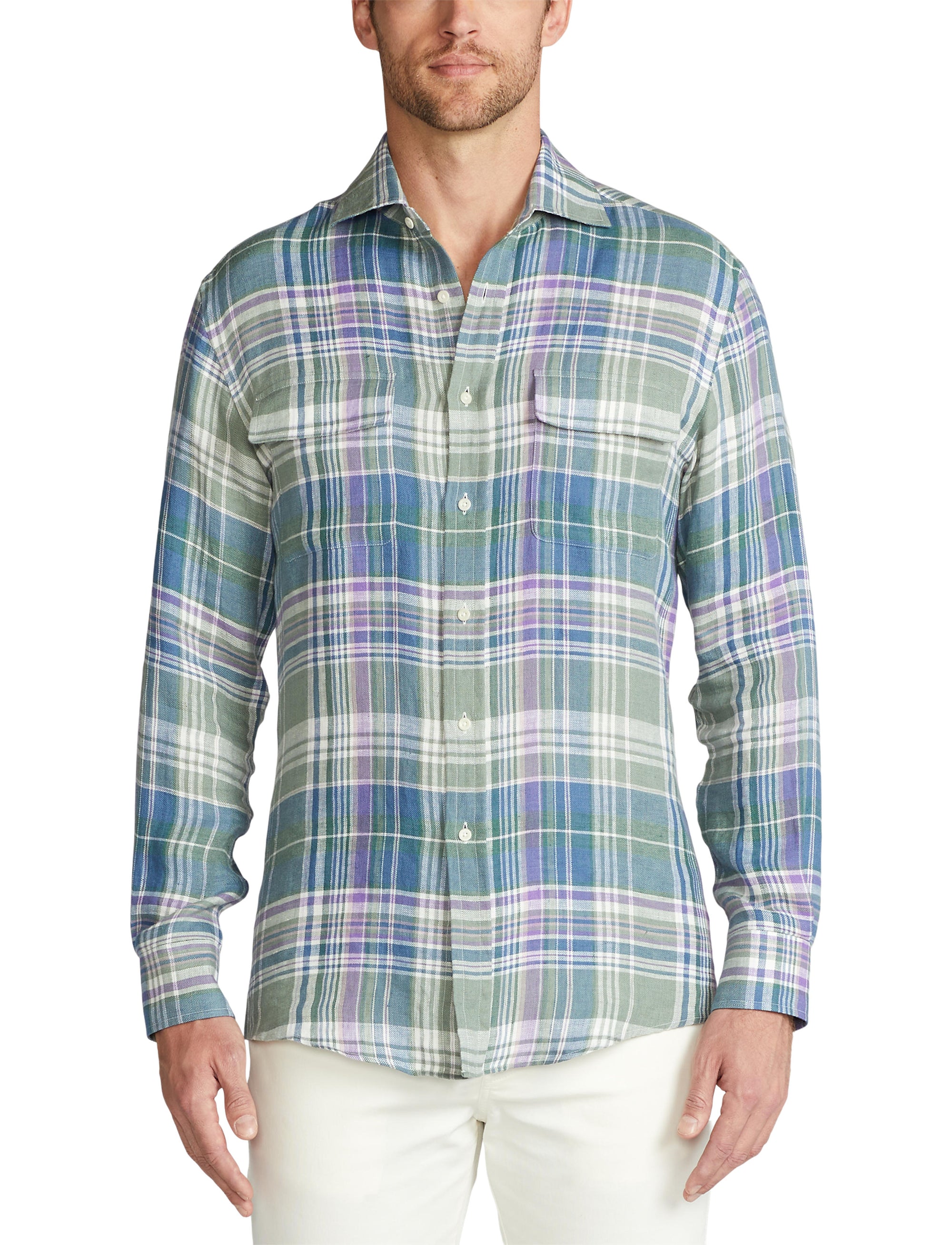 Tartan linen twill shirt - Multicolour