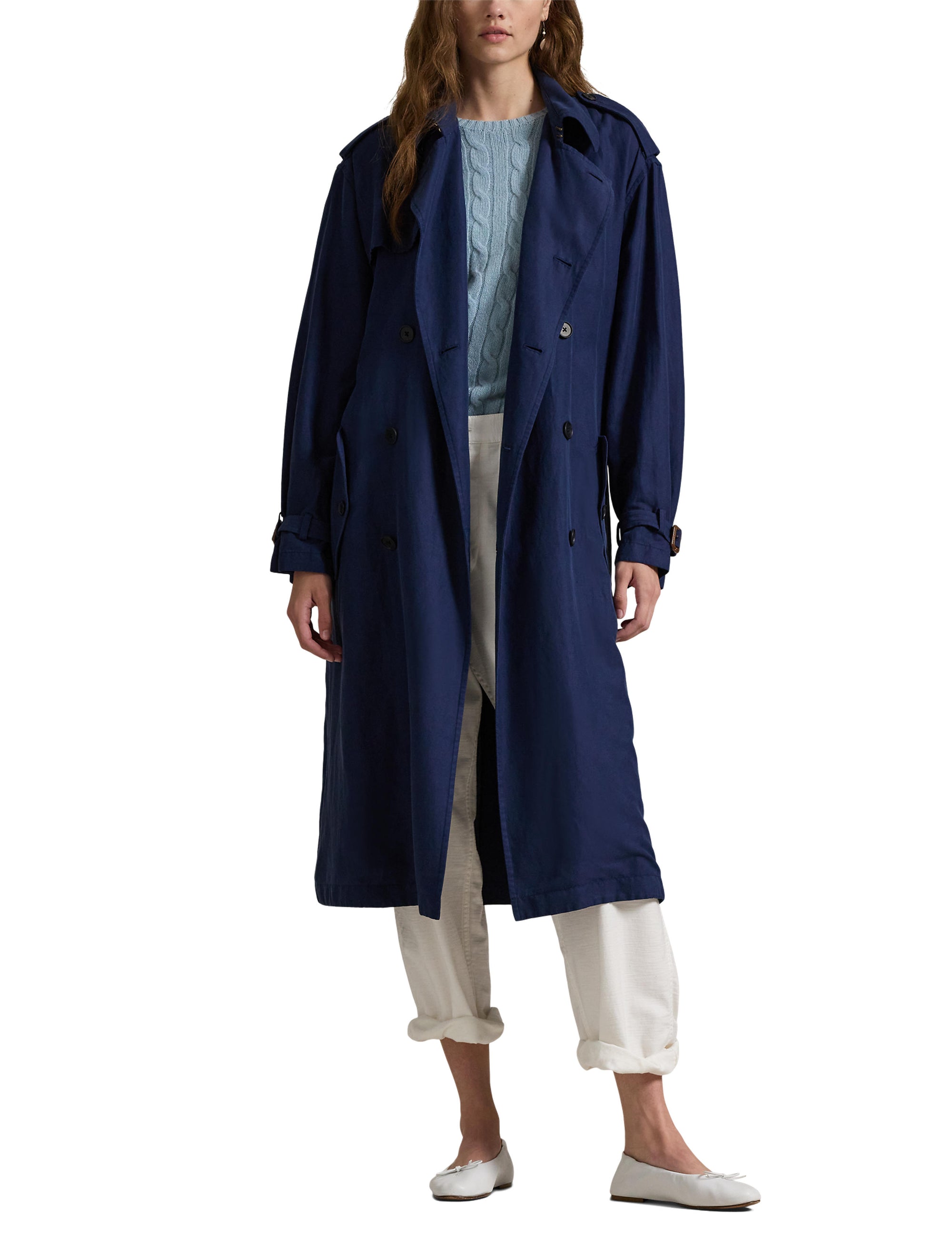 Trench-coat en soie et lin mélangé - Newport Navy