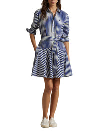 Robe-chemise à pans en coton rayé - Fall Royal & White