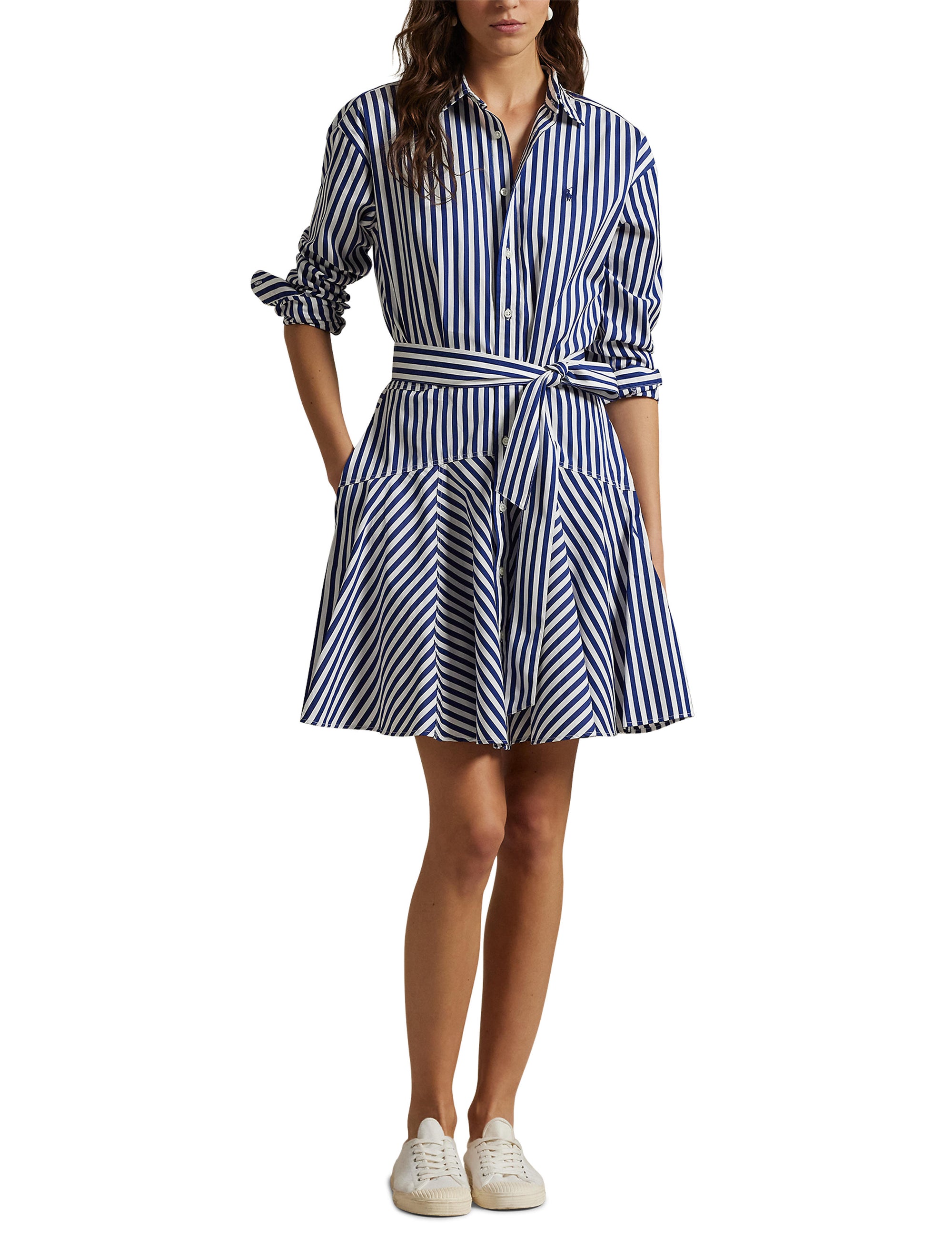 Robe-chemise à pans en coton rayé - Fall Royal & White