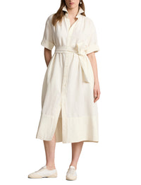 Robe-chemise ceinturée en soie et mélangé - Antique Cream