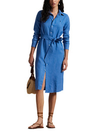 Belted linen shirt dress - Retreat Blue