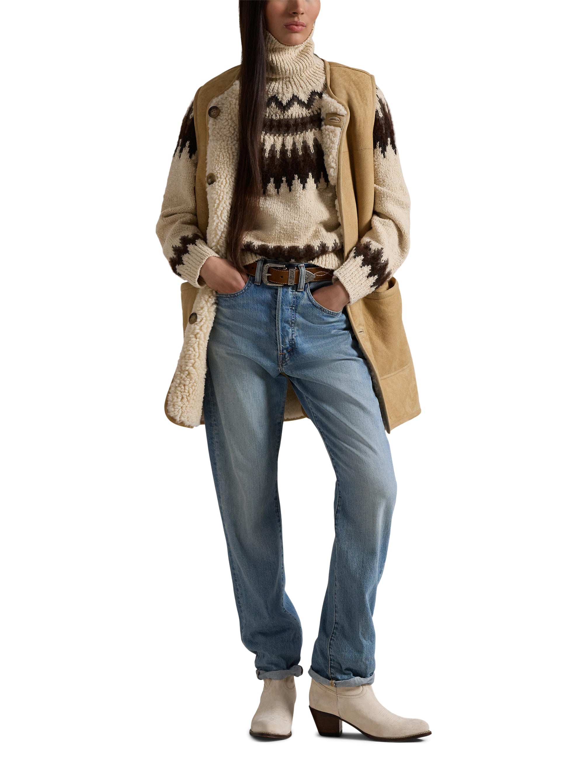 Reversible wool waistcoat - Vintage Saddle-Cream