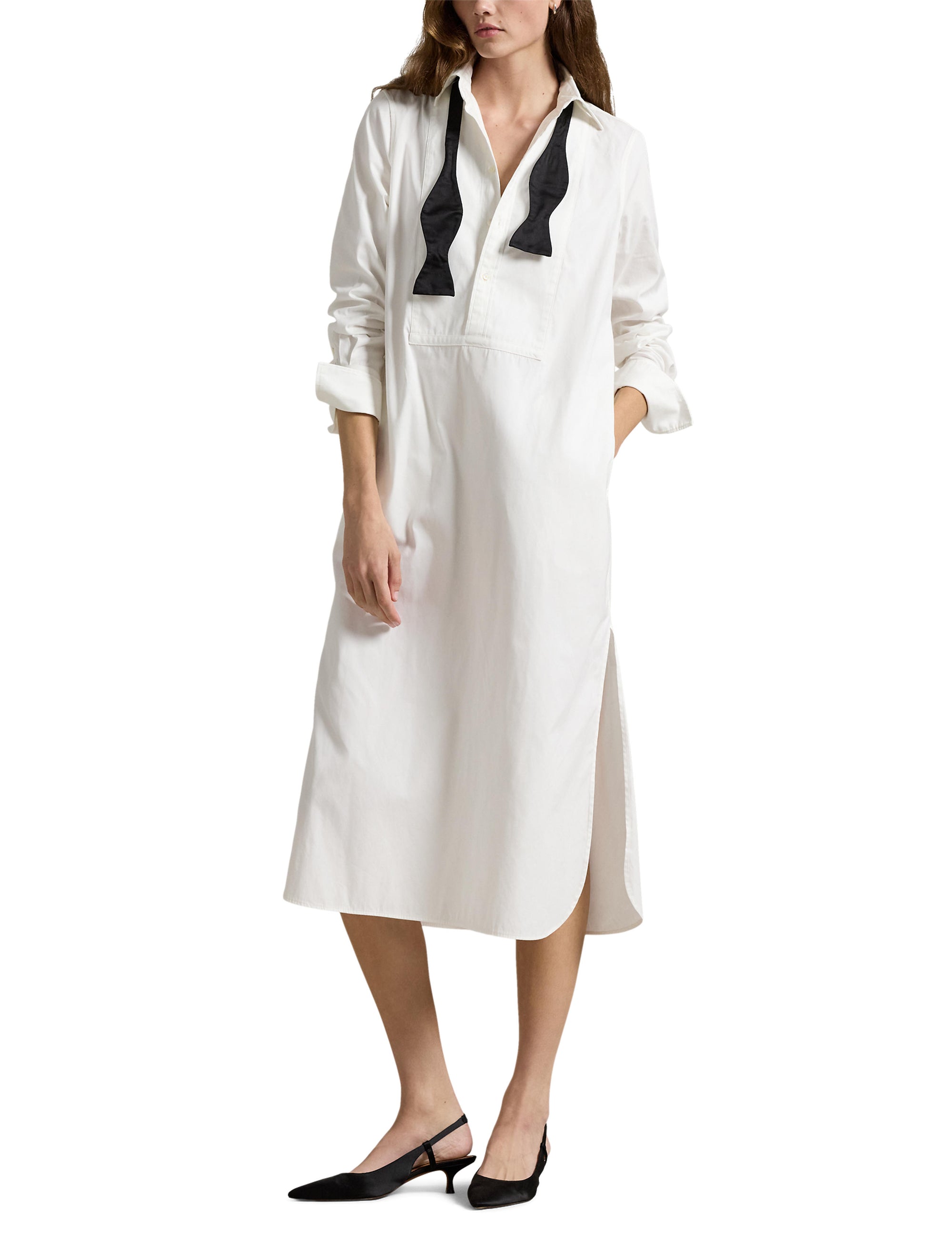 Robe-chemise de smoking en popeline - White