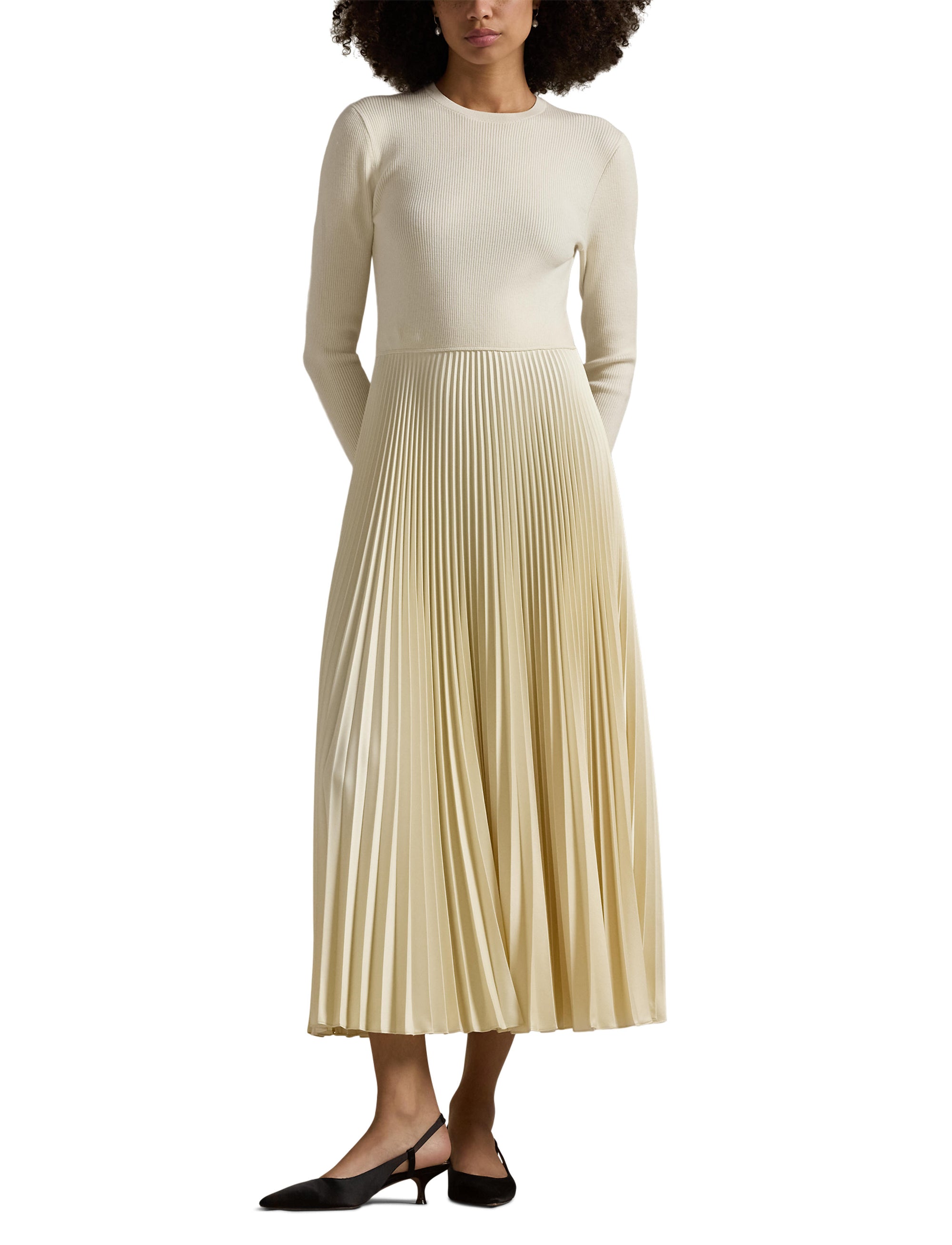 Robe à manches longues avec corsage pull en laine - Authentic Cream
