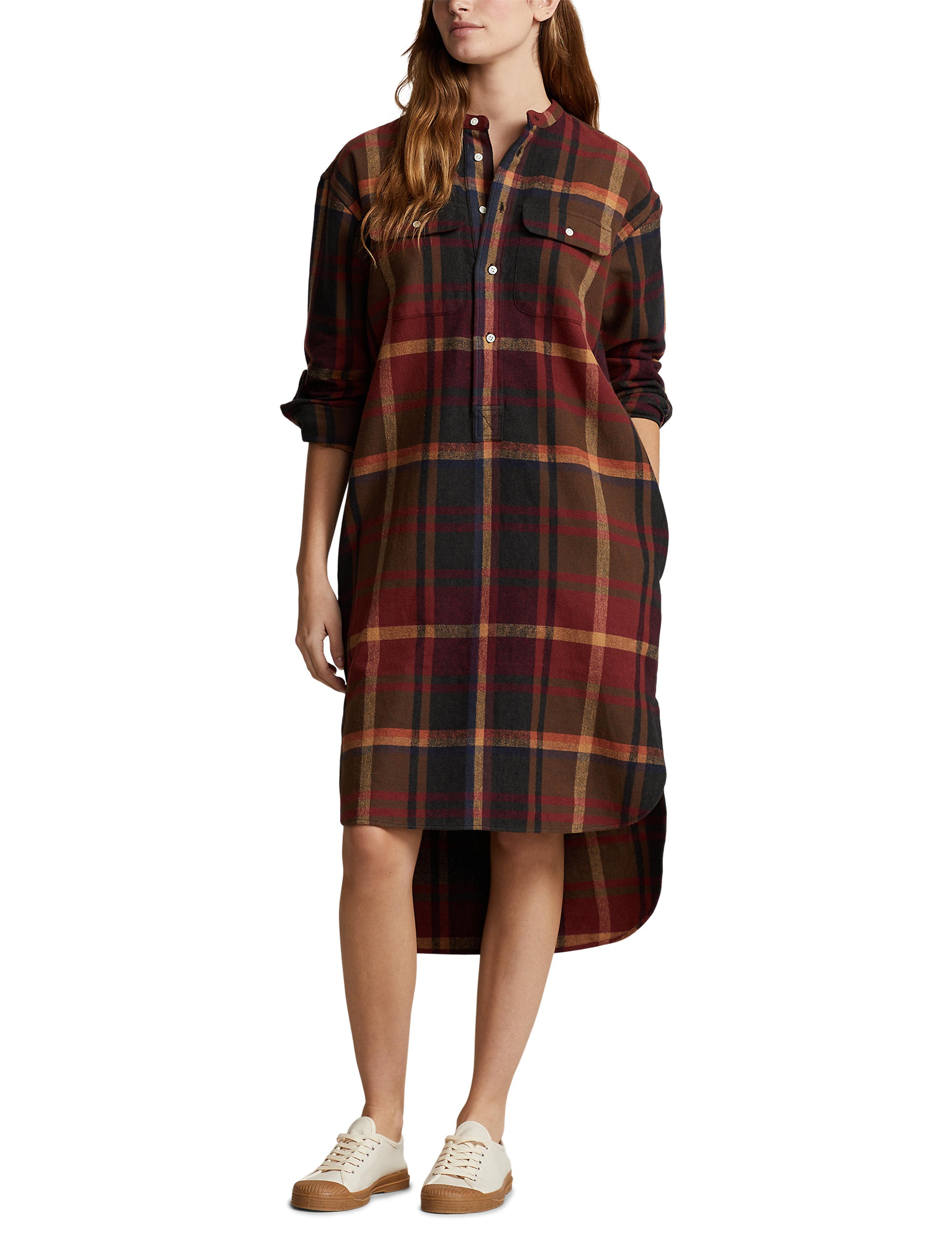 Robe-chemise écossaise en coton  - Red, Multicolore & Fall Plaid