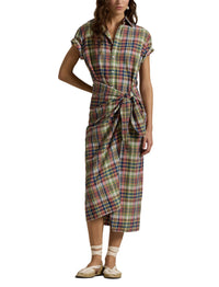 Robe-chemise écossaise en coton - Yellow, Green, Navy, Multicolore & Plaid