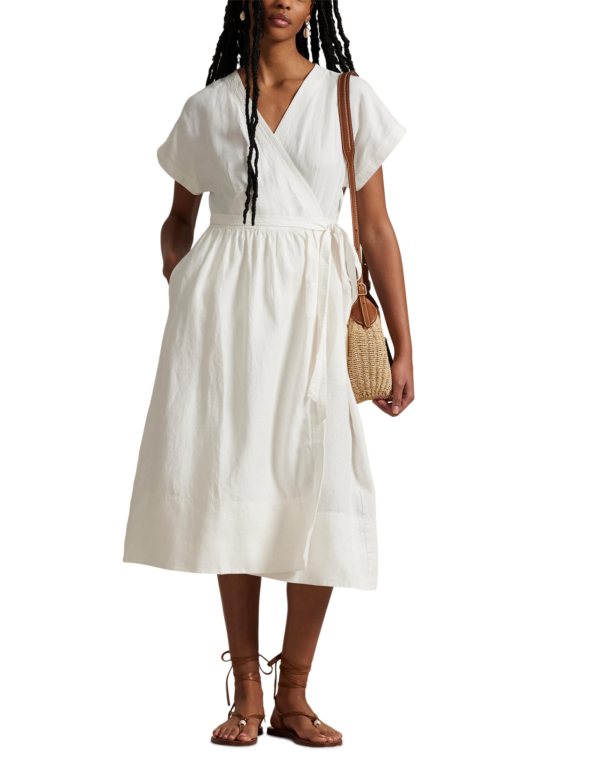 Short-sleeved wrap dress - Deckwash White