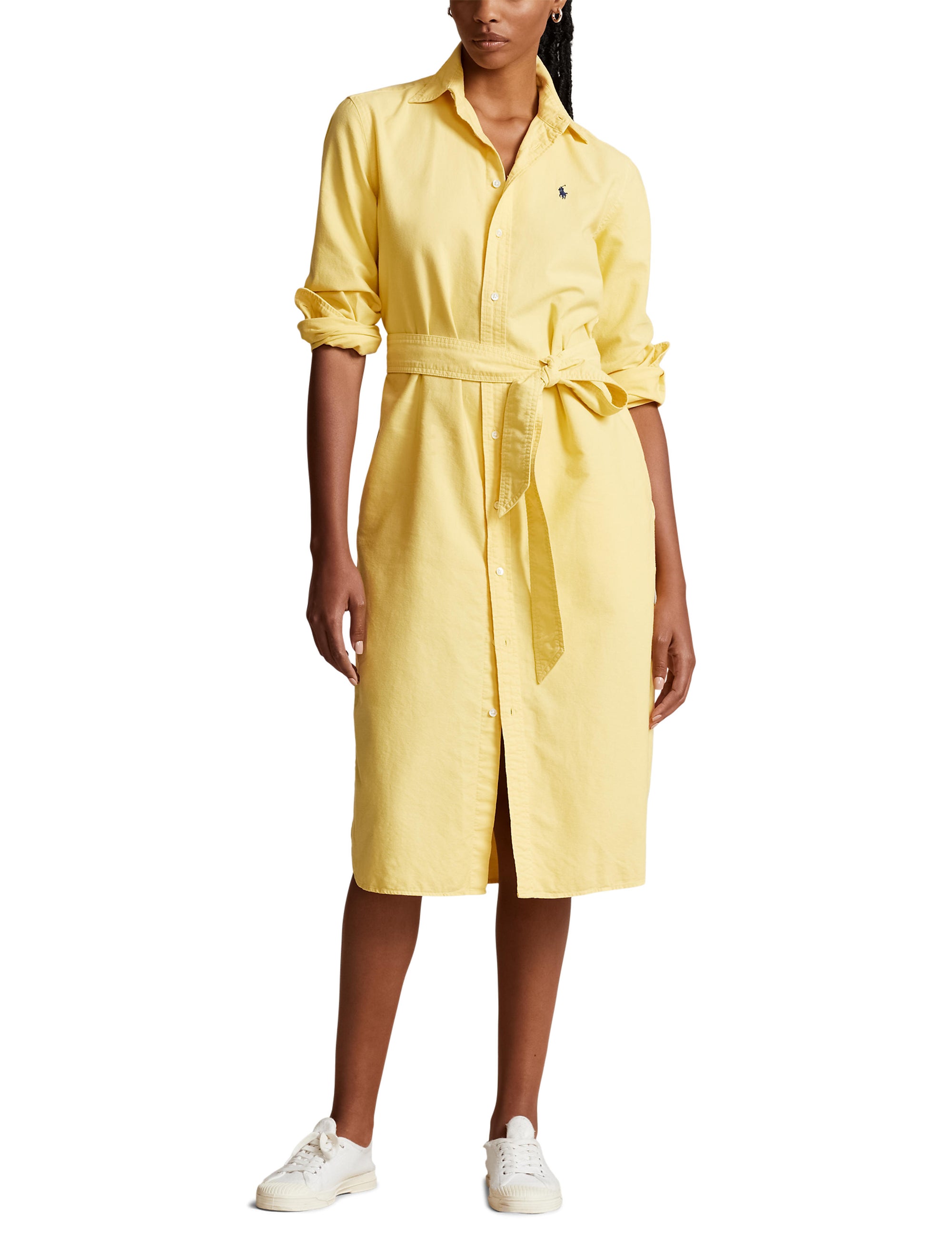 Robe-chemise ceinturée en coton oxford - Yellow