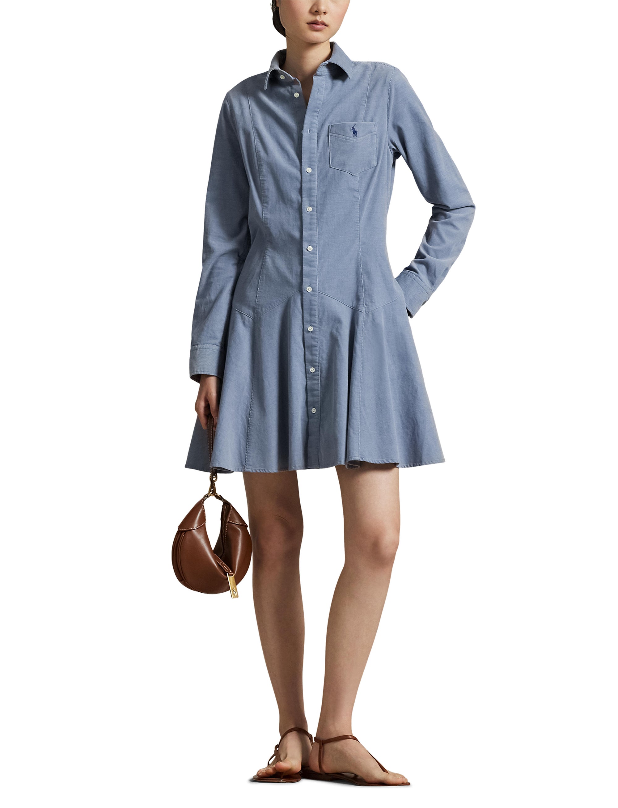 Robe-chemise trapèze en velours côtelé - Blue