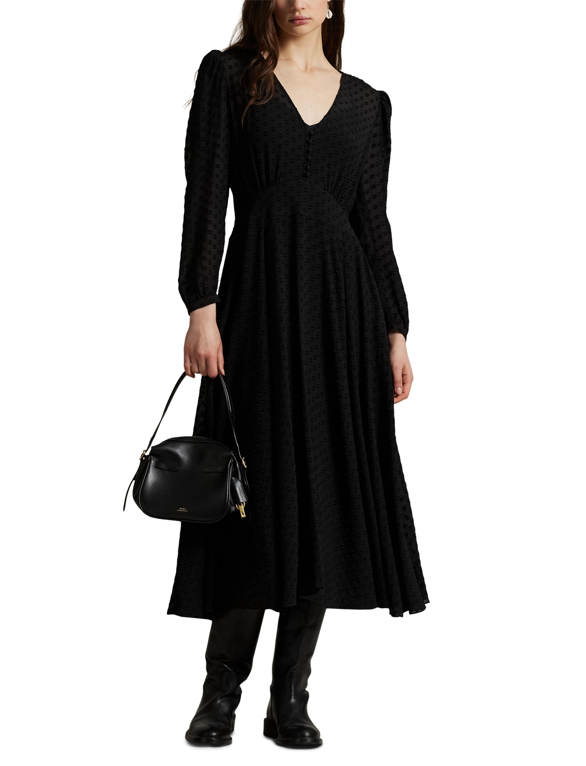 Blousant silk blend dress - Polka Dot Black & Multicolore