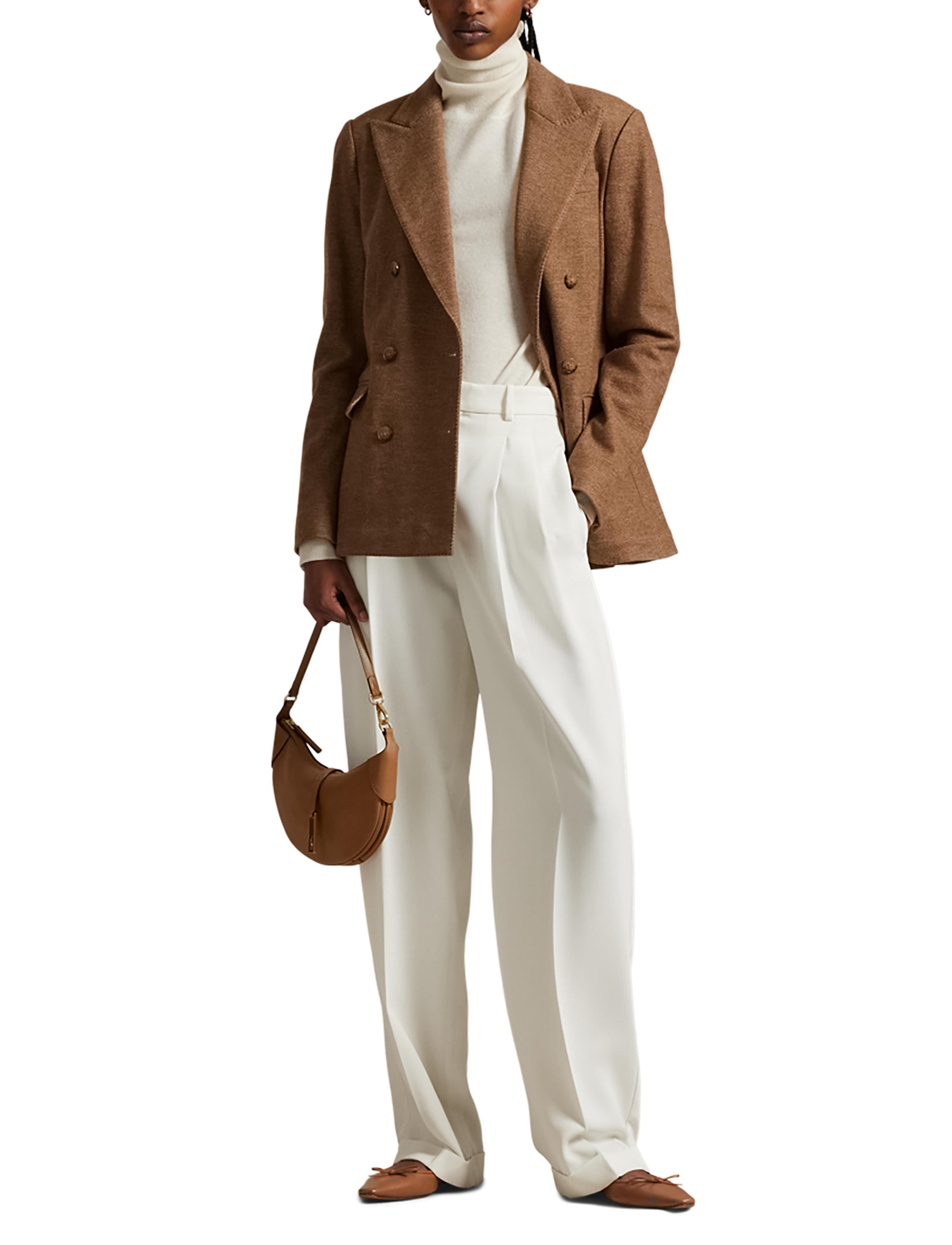 Blazer croisé à chevrons en laine - Tan Herringbone