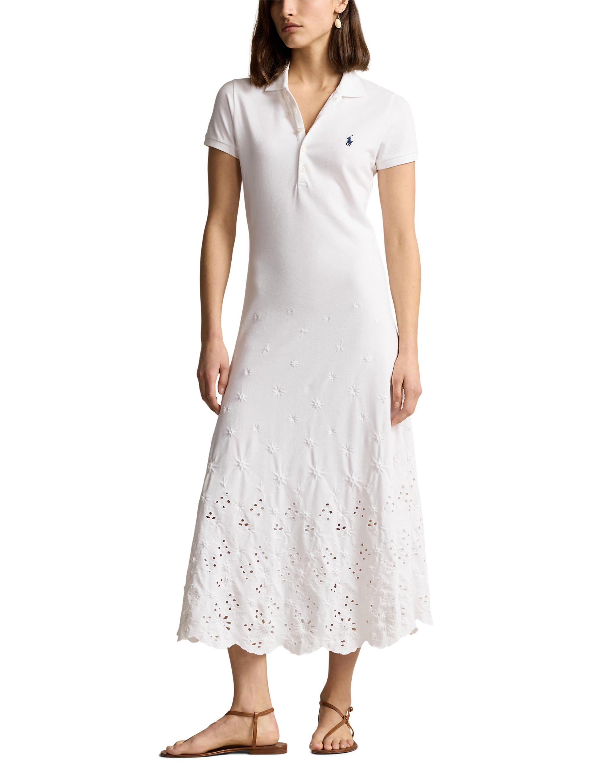 Robe Polo broderie anglaise en coton piqué - White