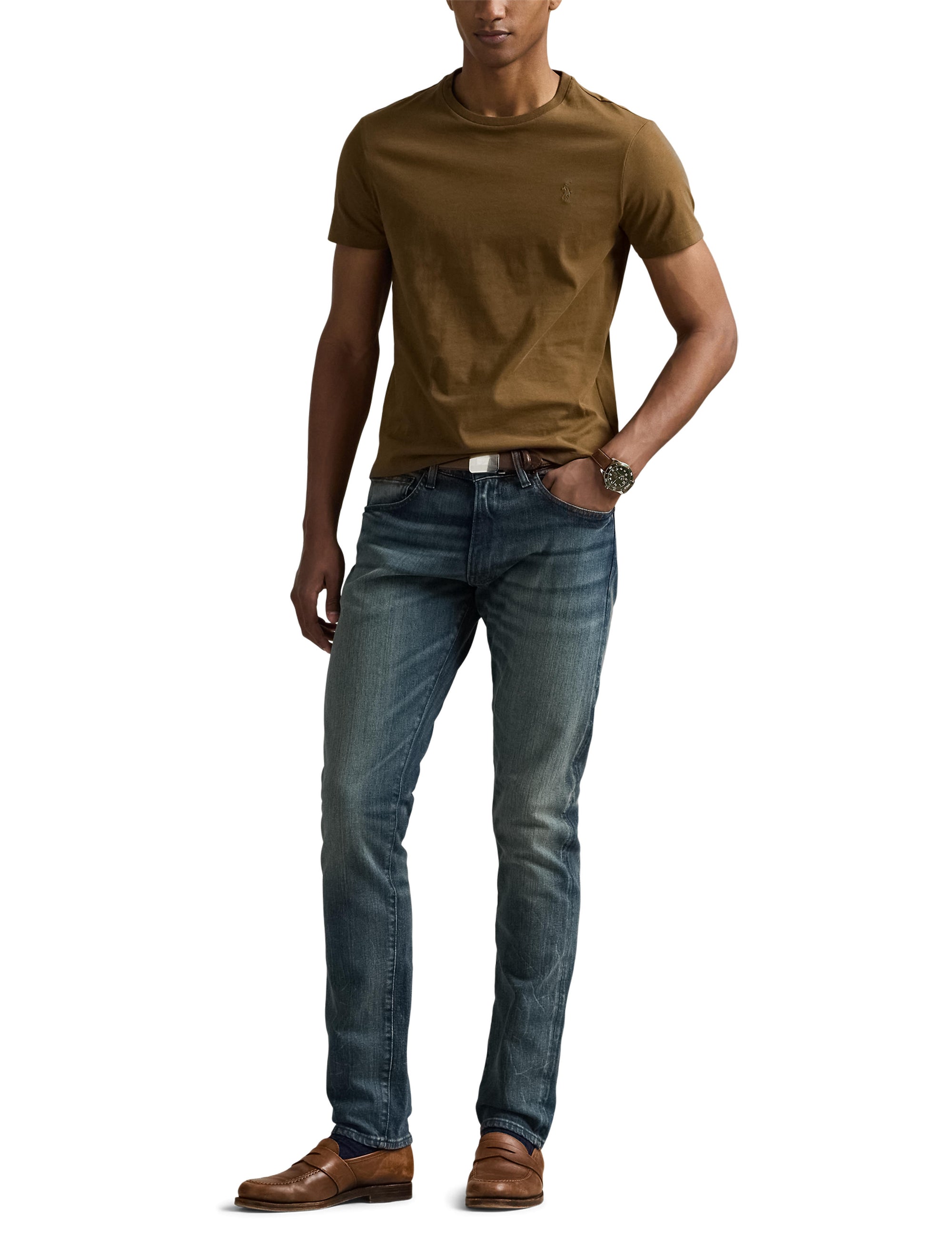 T-shirt col rond jersey Custom Slim Fit - Nature Brown