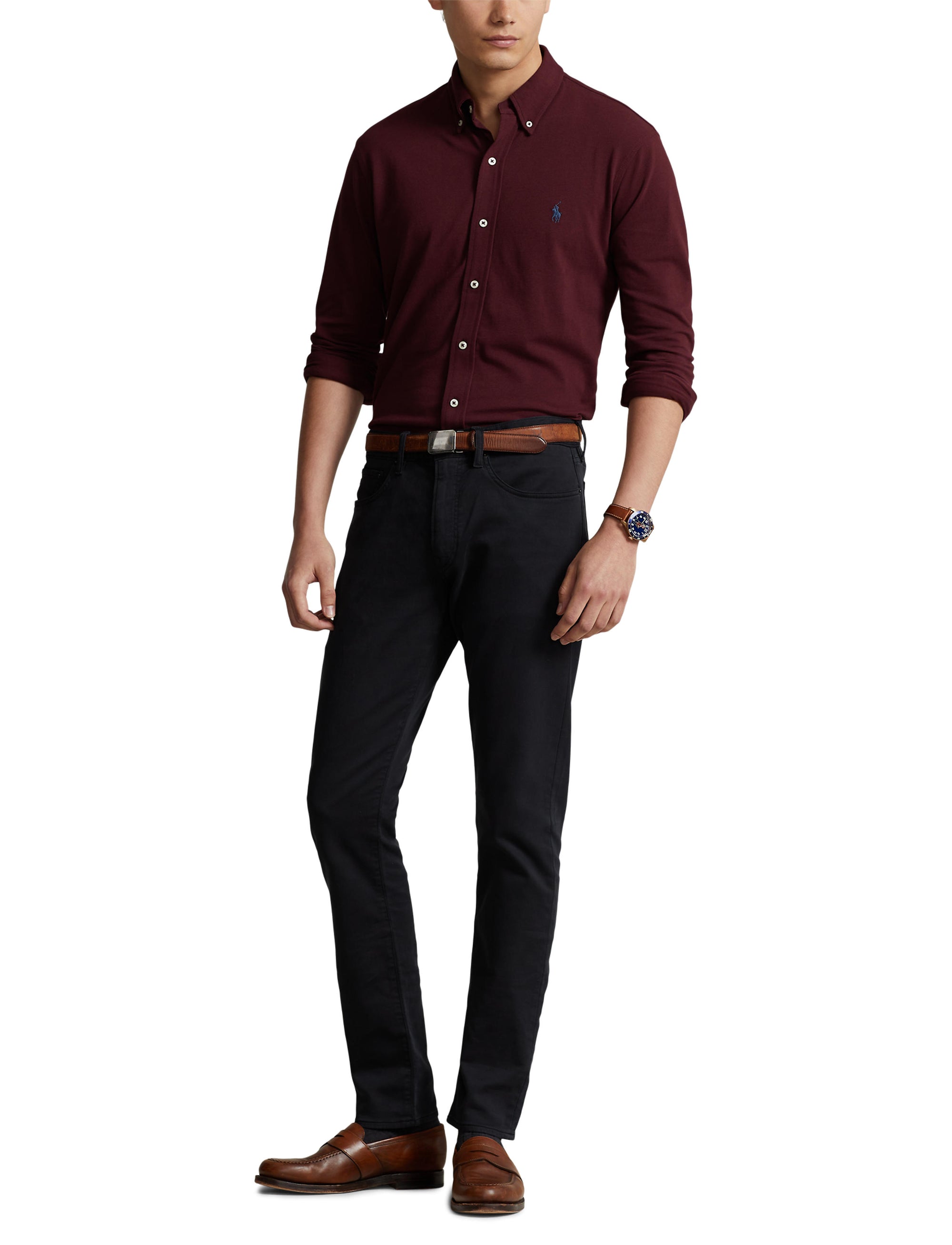 Ultra-lightweight piqué fitted shirt - Harvard Wine