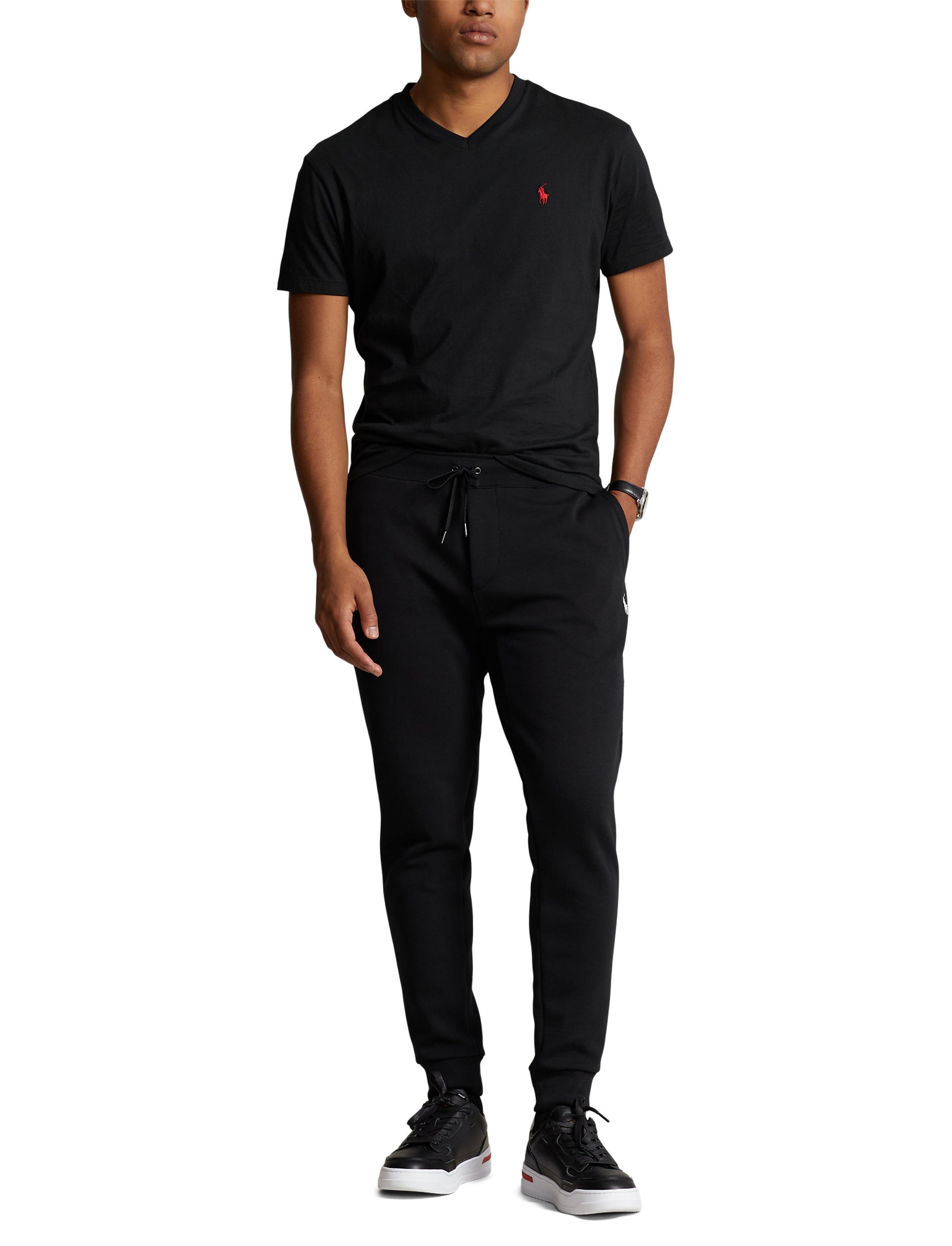 T-shirt classique à col V en jersey - Black