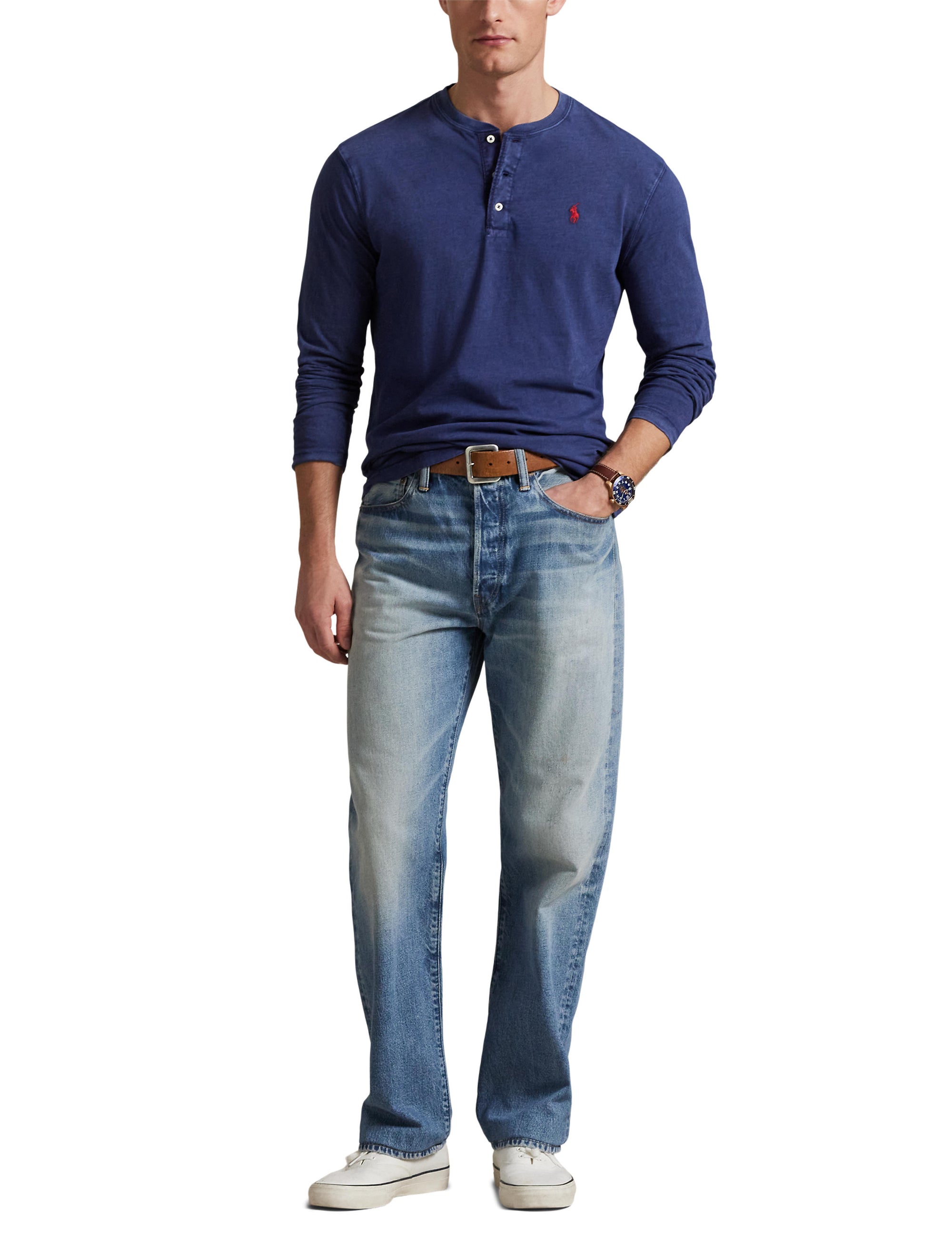 Top col tunisien en jersey flammé - Cruise Navy