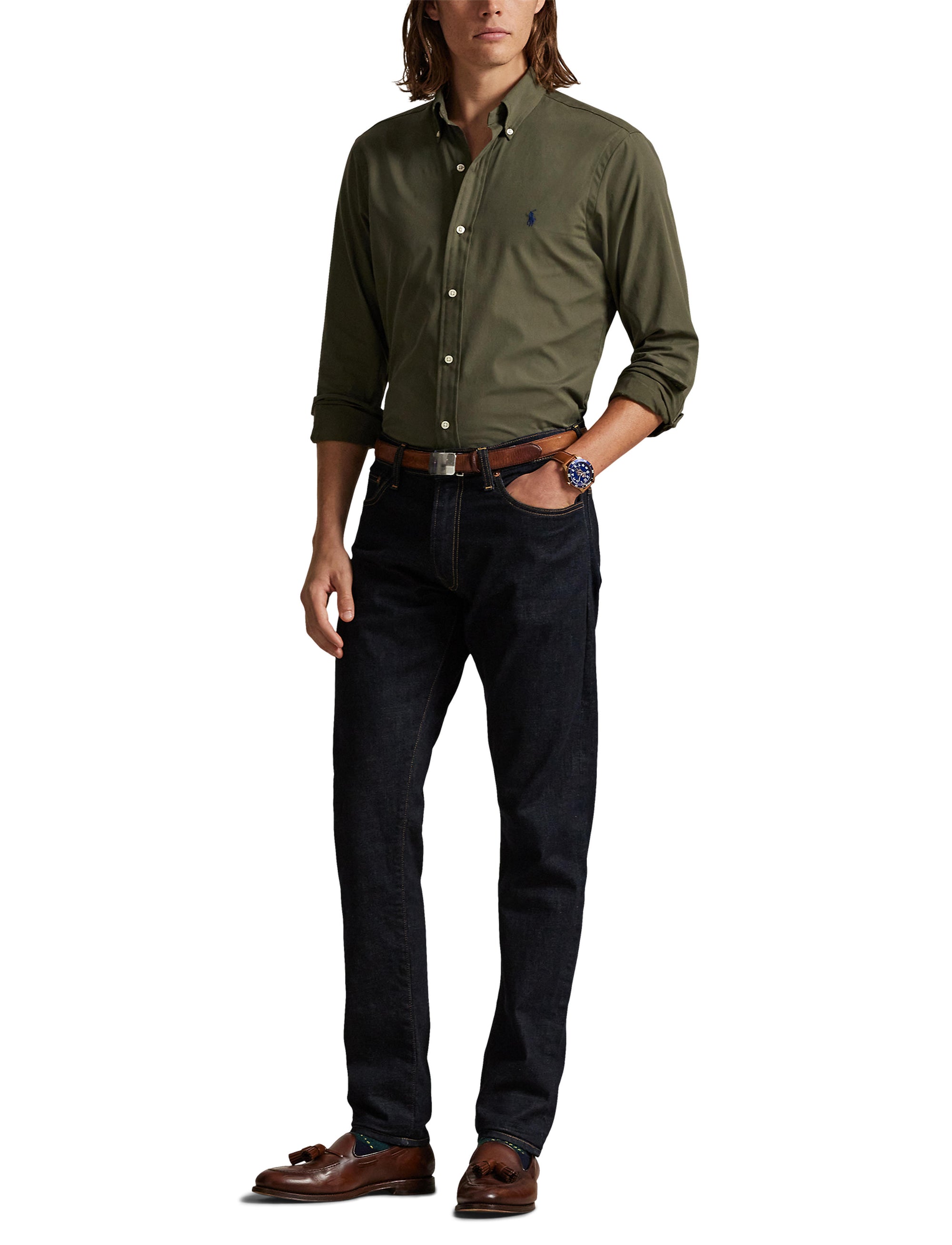 Chemise ajustée en popeline grattée - Ranger Green