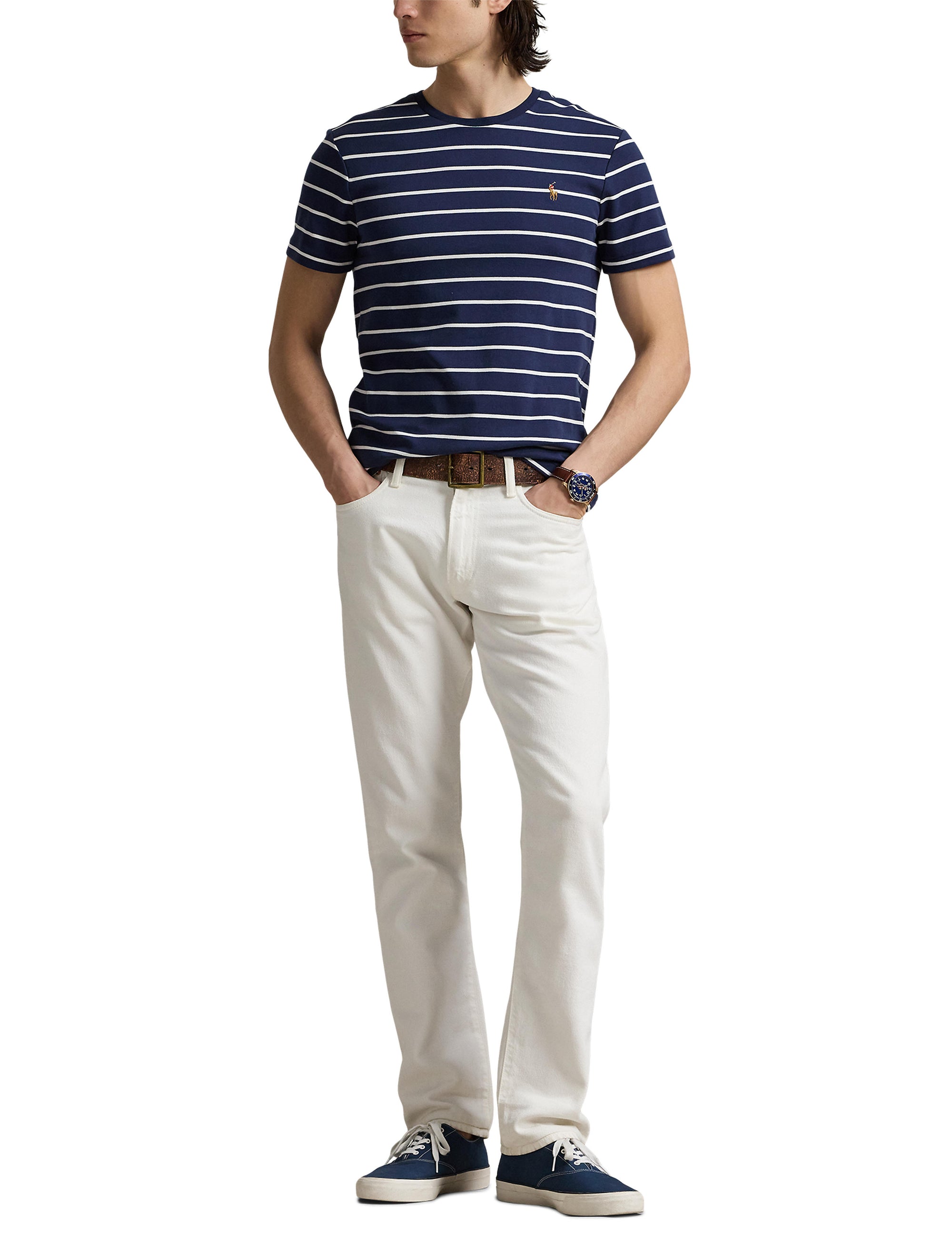 T-shirt Slim en coton doux rayé - Refined Navy & White