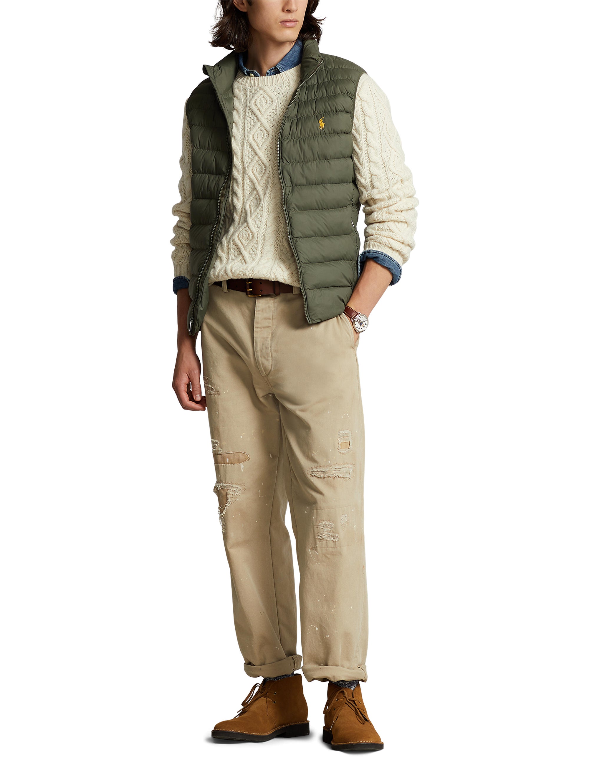 Water-repellent stowable waistcoat - Thermal Green