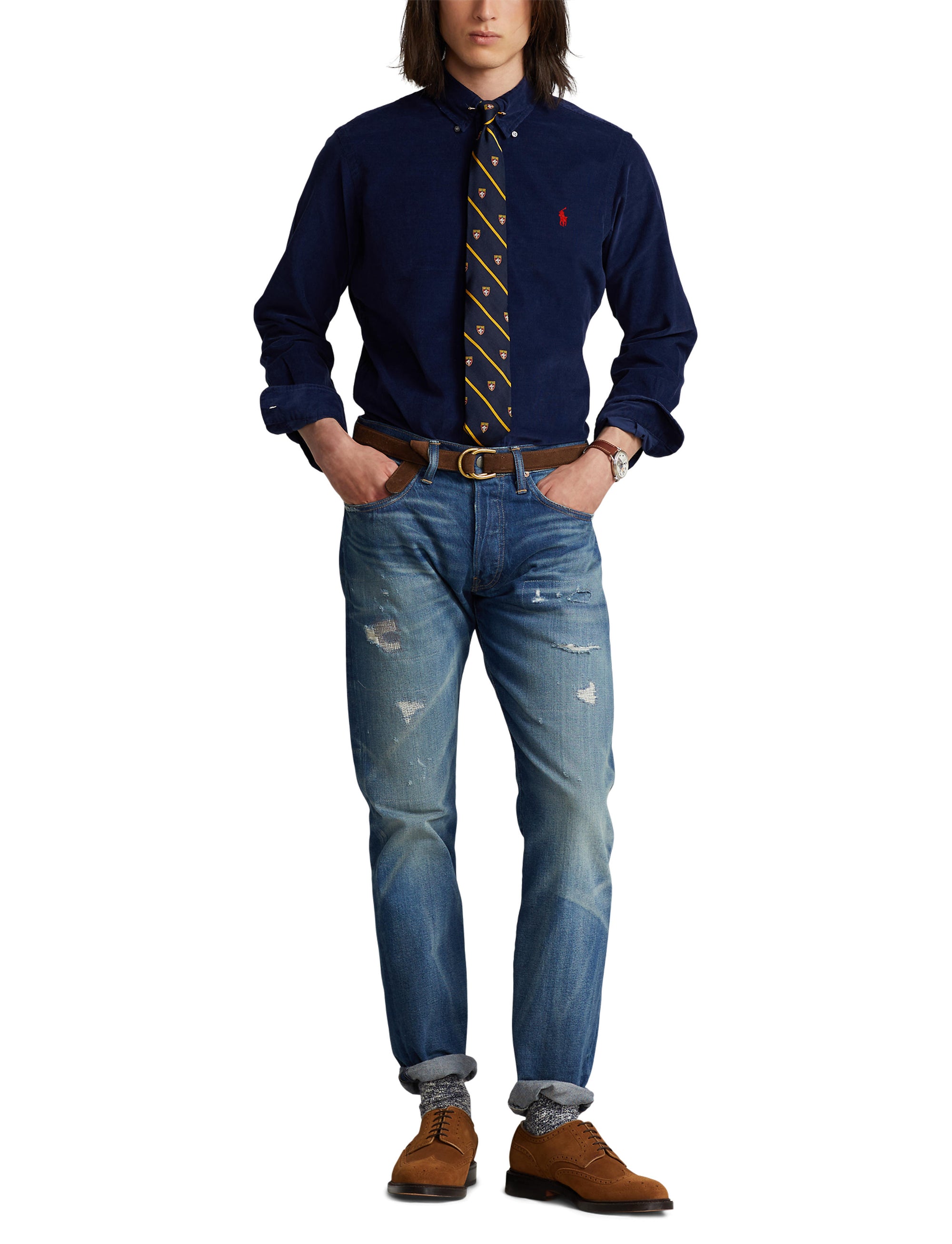 Fitted corduroy shirt - Newport Navy