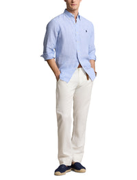 Chemise rayée Custom Fit en lin - Blue & White