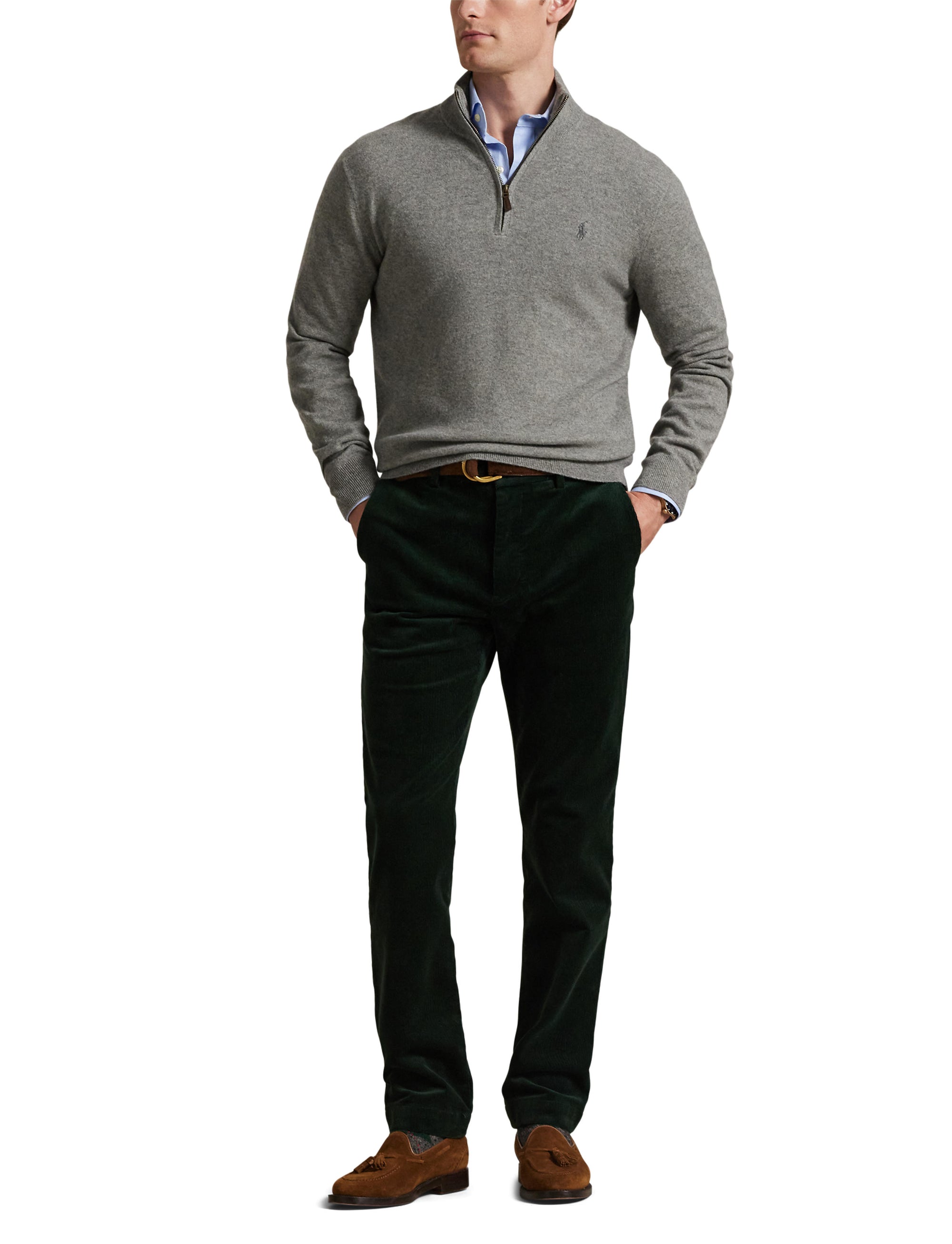 Pull demi-zippé en laine - Fawn Grey Heather