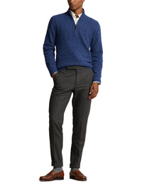 Pull torsadé demi-zippé en laine - Rustic Navy Heather