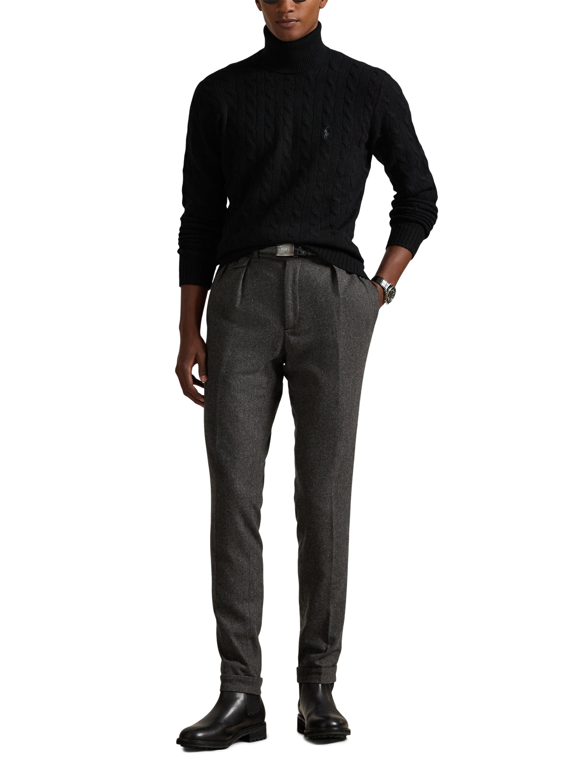 Pull col roulé torsadé en laine - Polo Black