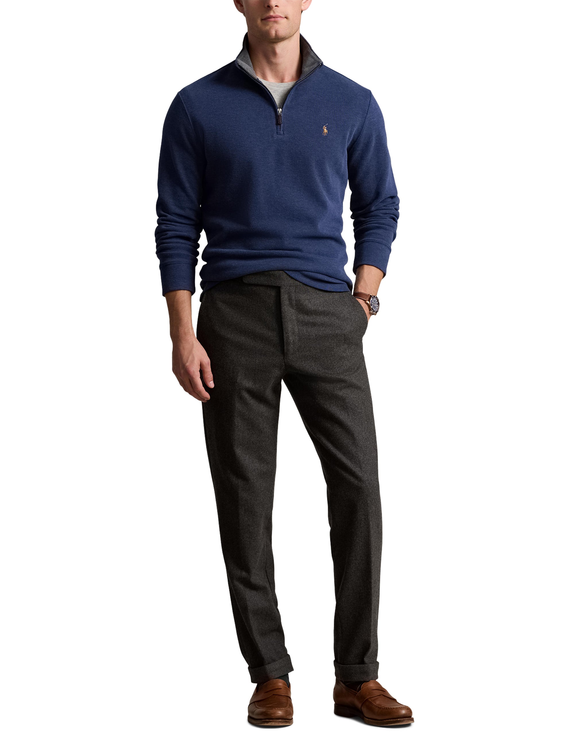 Pull demi-zippé côtelé Estate - Spring Navy Heather & Barclay Heather Int