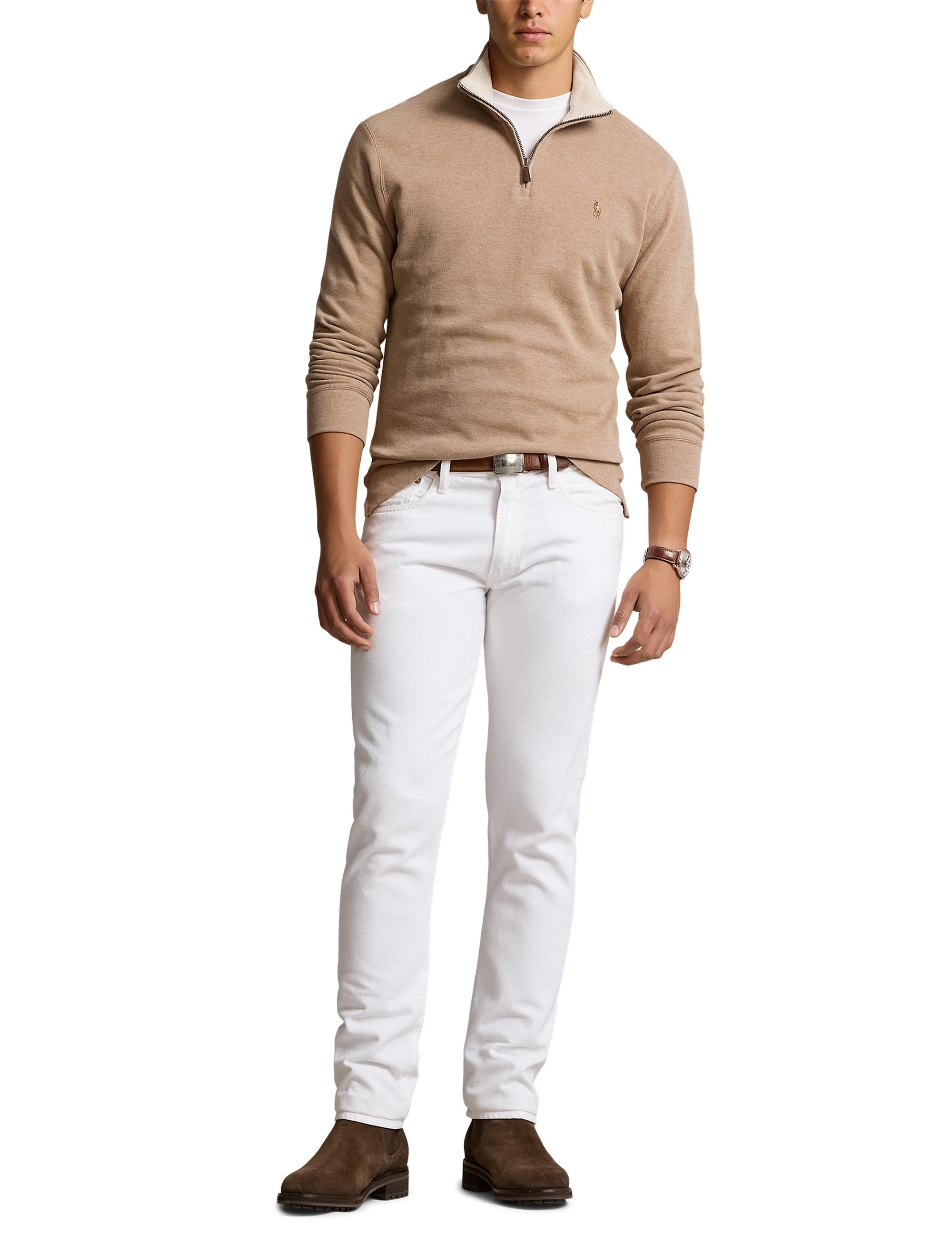 Pull demi-zippé côtelé Estate - Grey Cloud Heather & Ex Dune Int